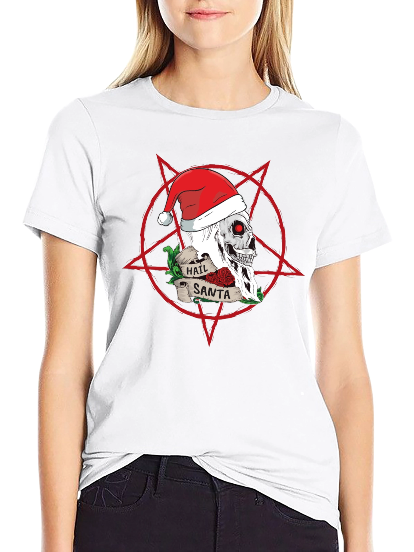 Hail Santa Skull Christmas Graphic T-Shirt