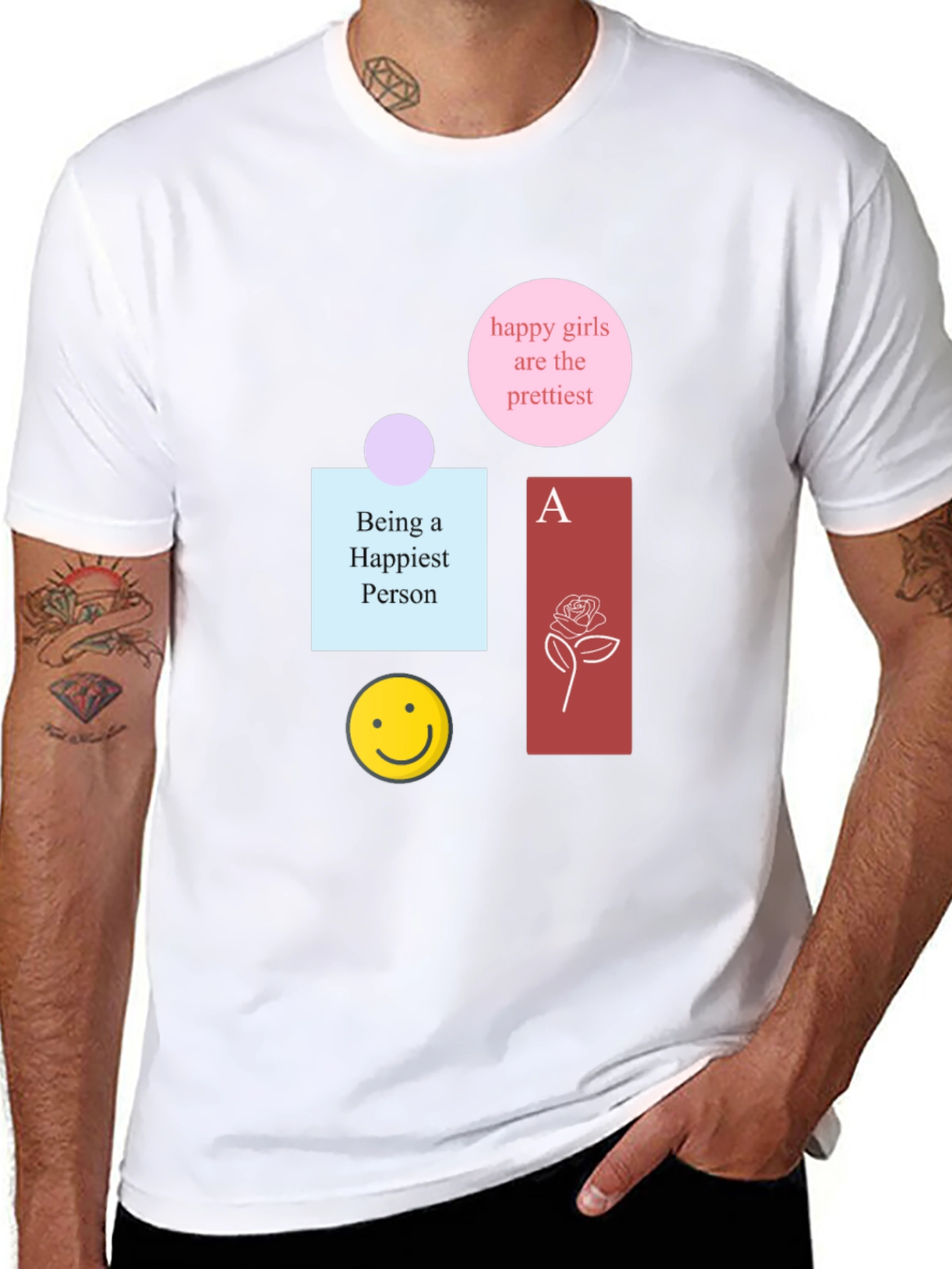 Graphic Print Cotton Tee - Happy Theme