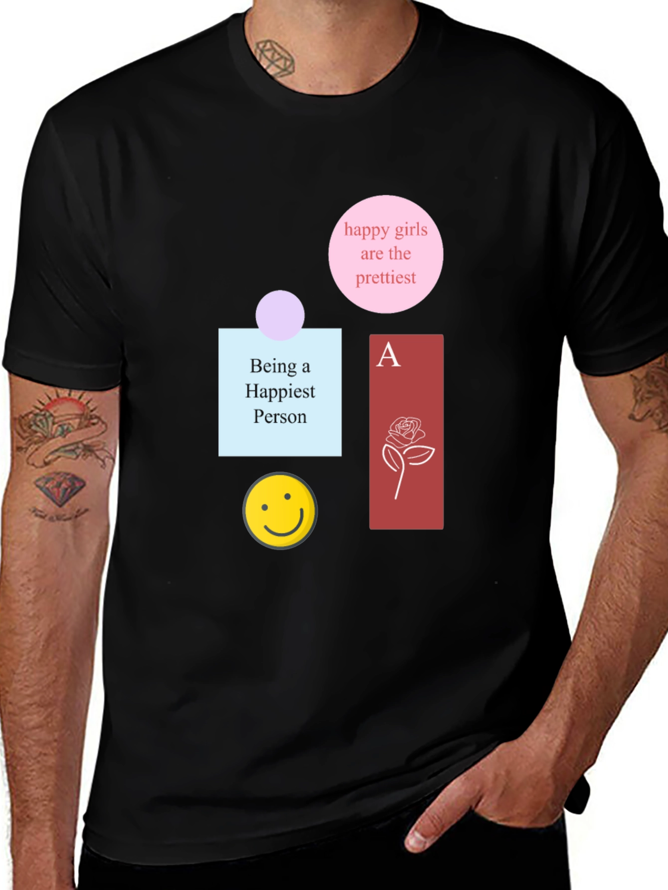 Graphic Print Cotton Tee - Happy Theme