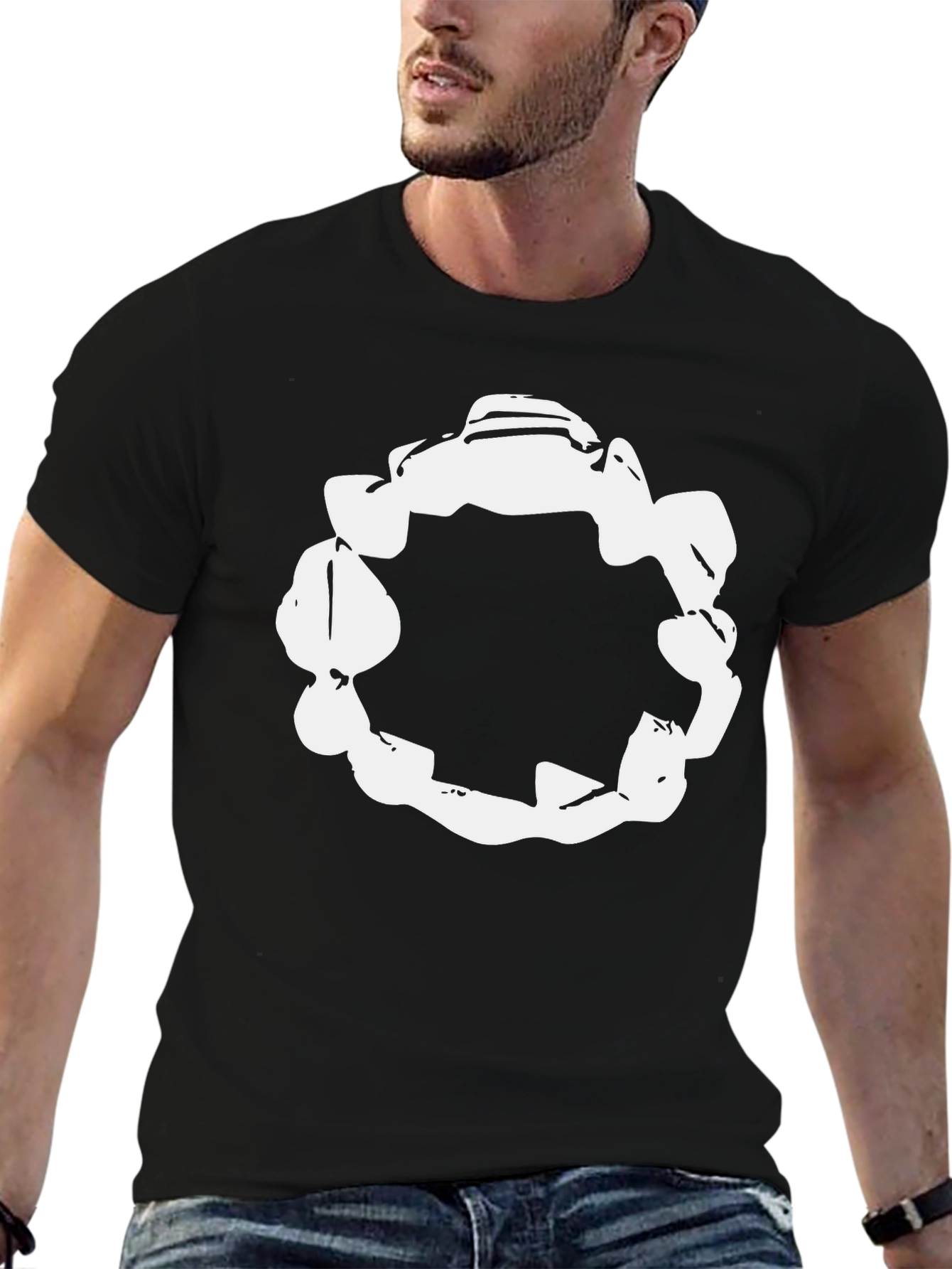 Abstract White Circle Graphic Black T-Shirt