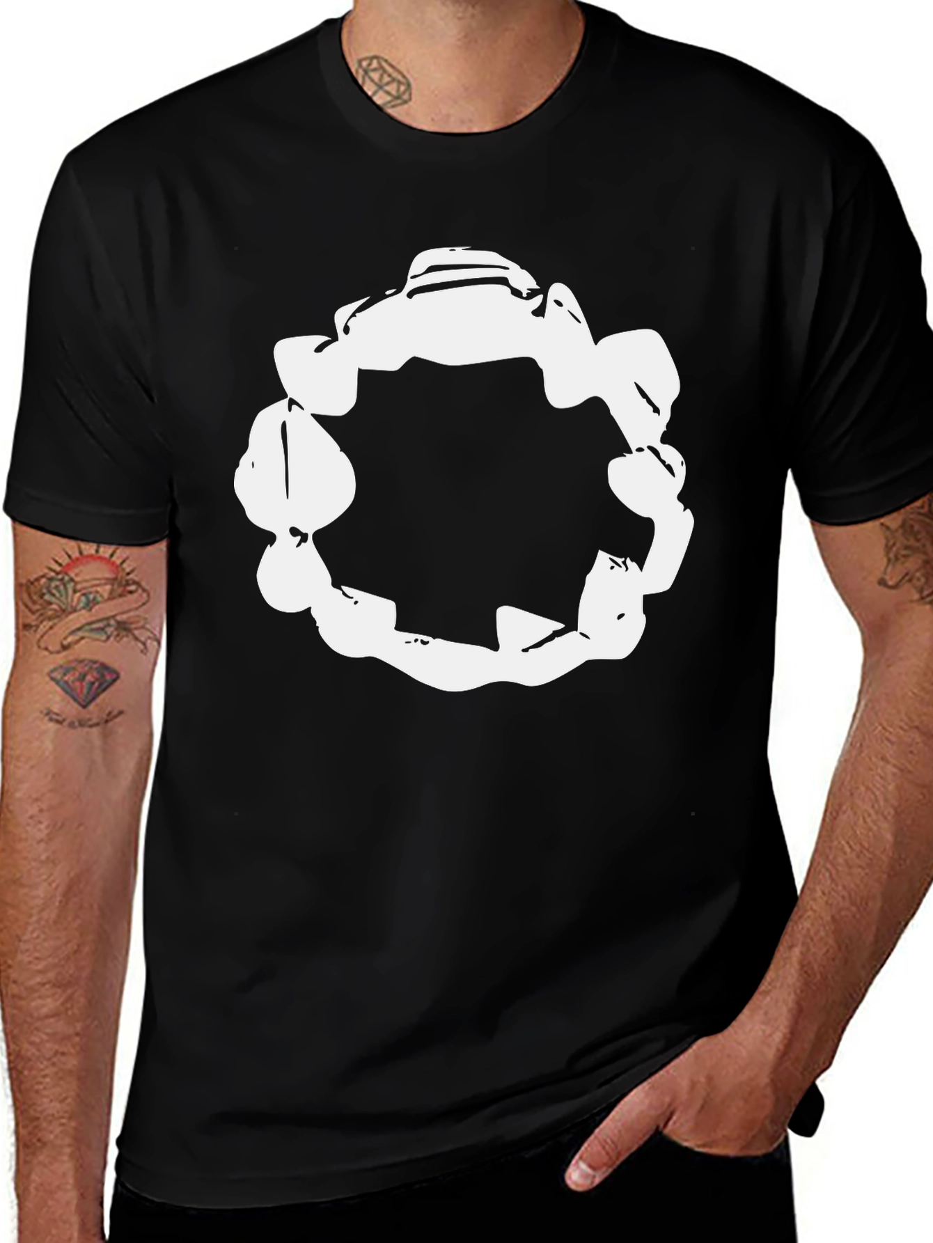 Abstract White Circle Graphic Black T-Shirt