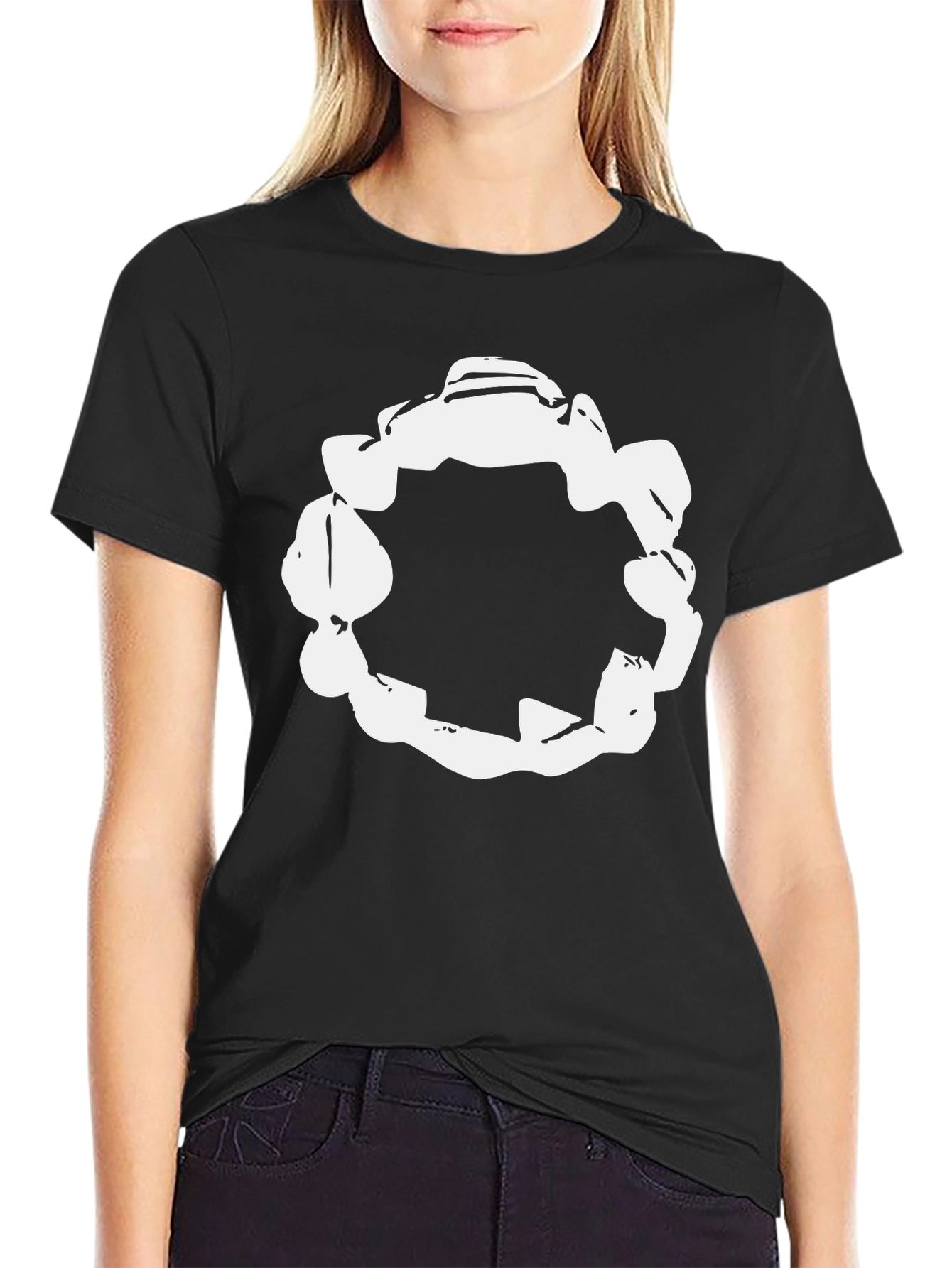 Abstract White Circle Graphic Black T-Shirt