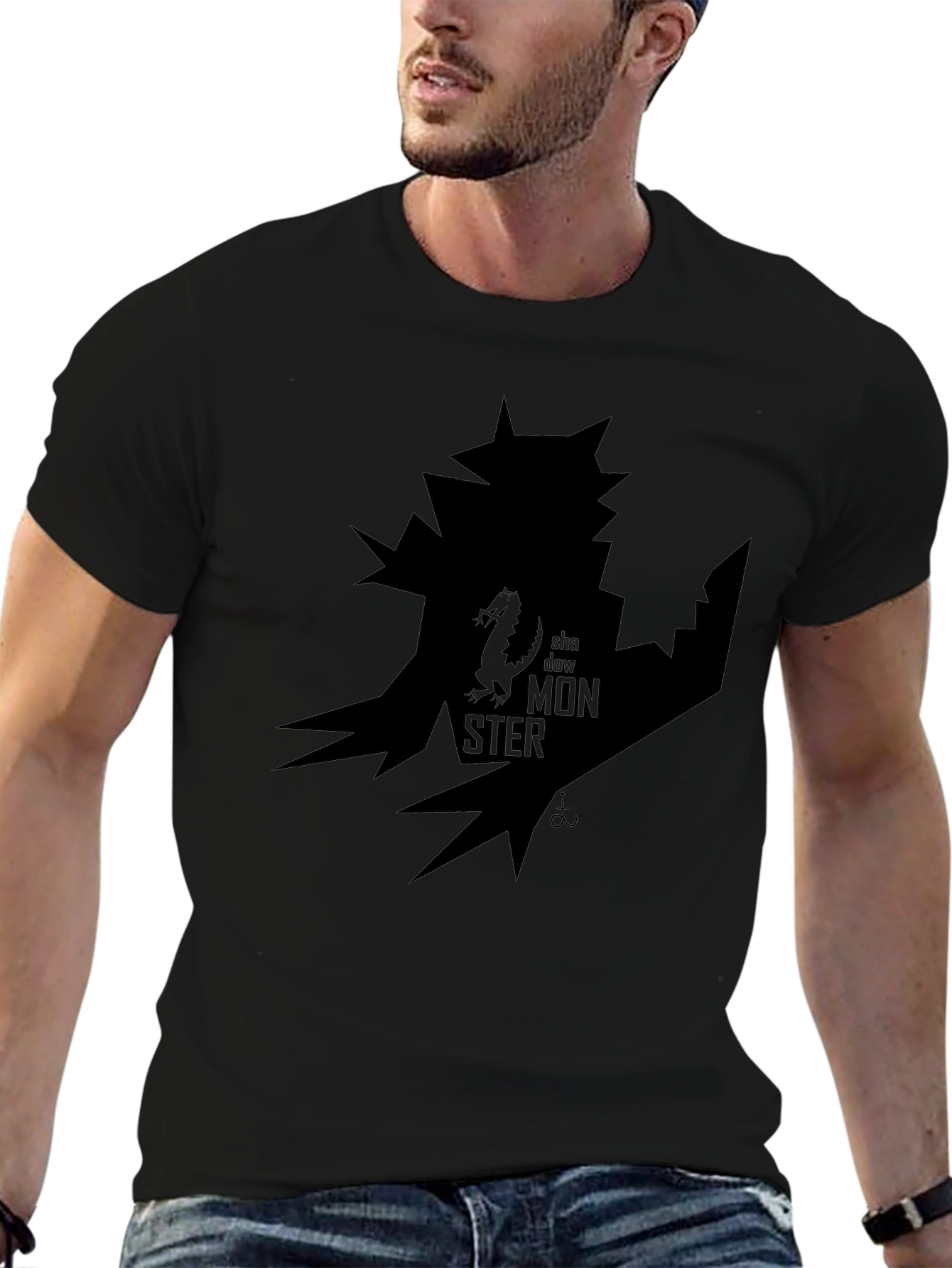 Shadow Monster Graphic Print Black T-Shirt