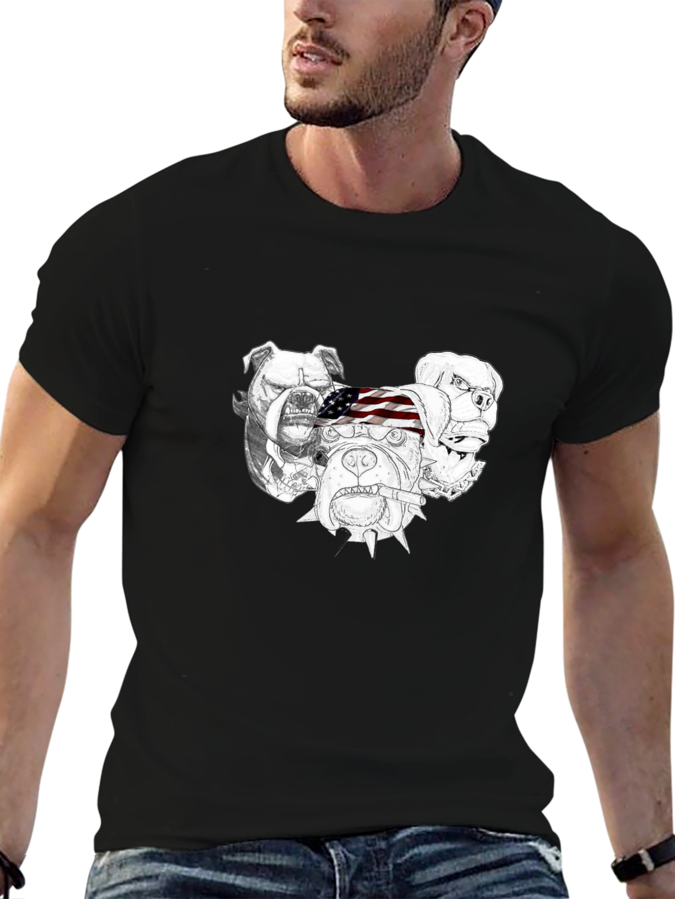 Bulldog Graphic Print Mens Black T-Shirt