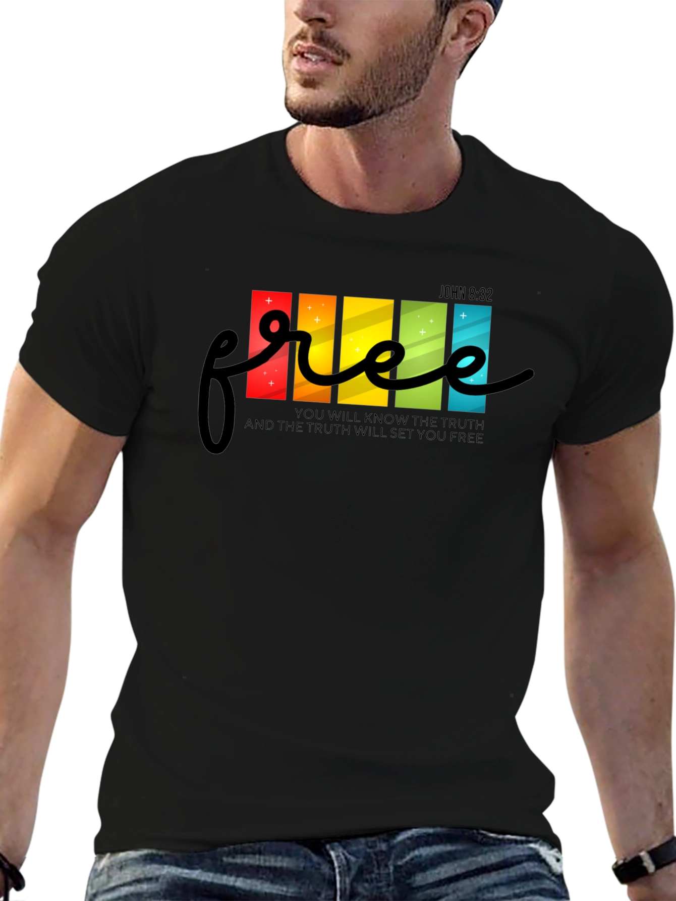 Free - John 8:32 T-Shirt - Christian Tee