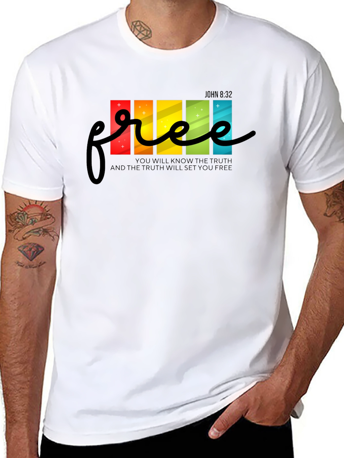 Free - John 8:32 T-Shirt - Christian Tee