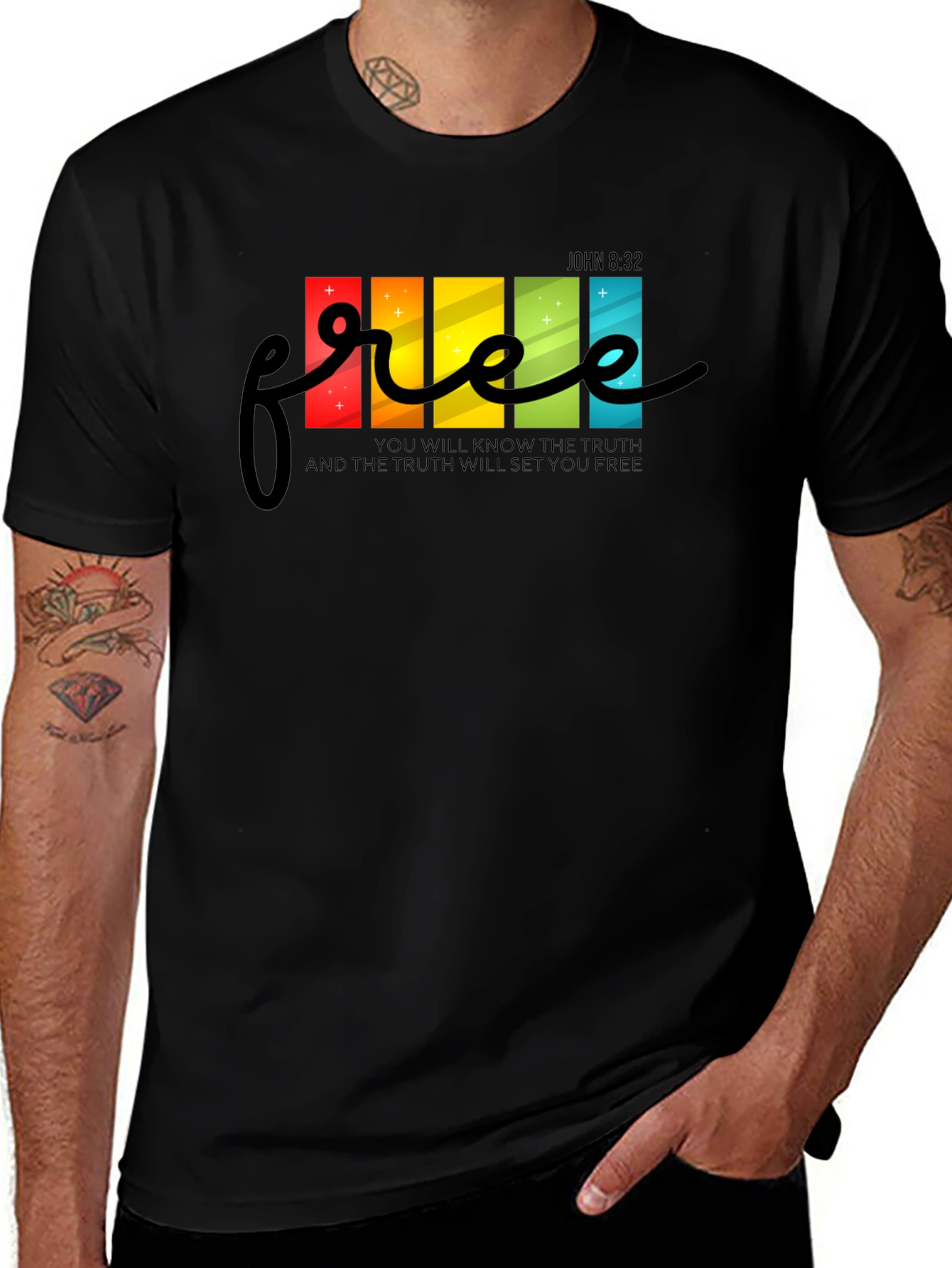 Free - John 8:32 T-Shirt - Christian Tee