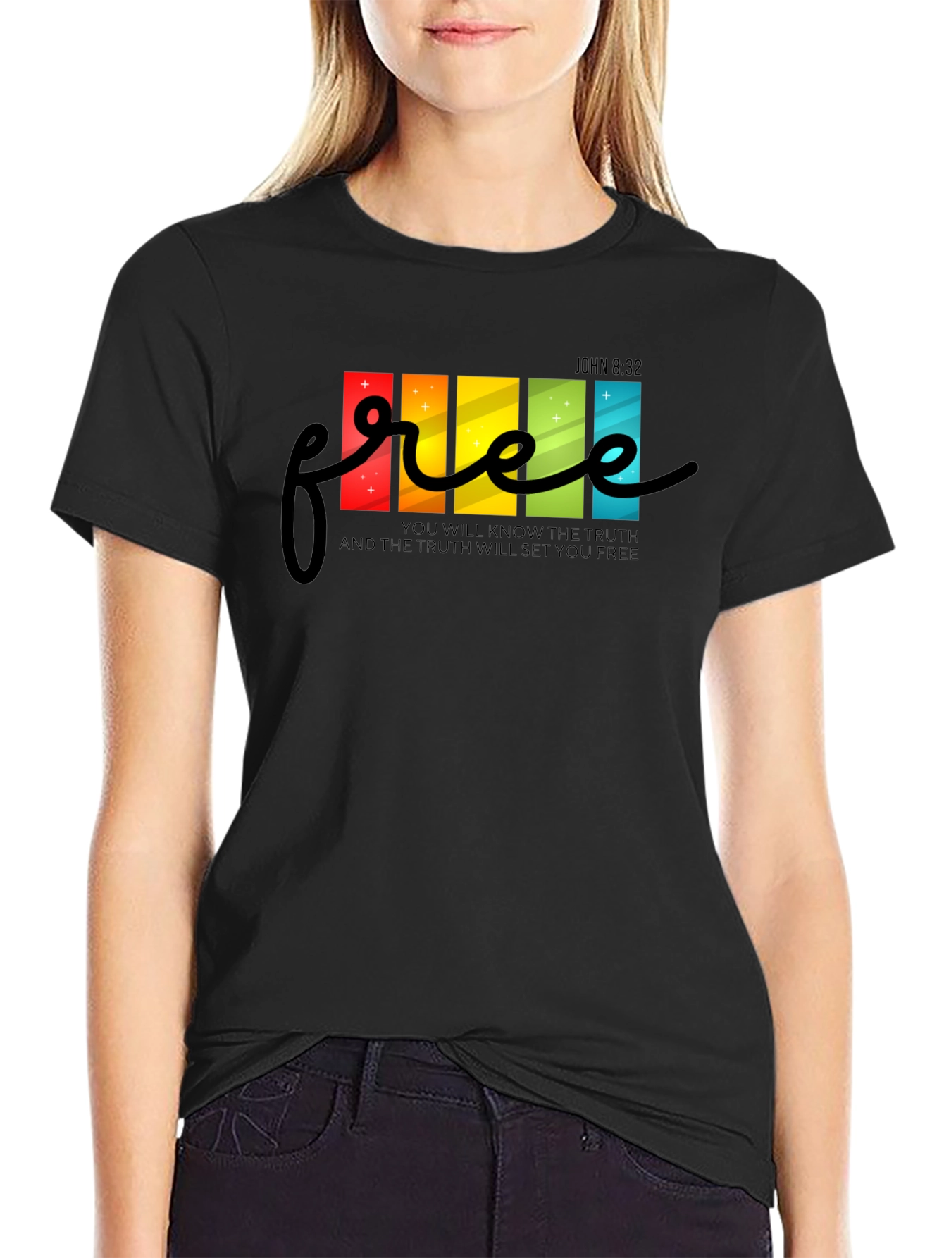 Free - John 8:32 T-Shirt - Christian Tee