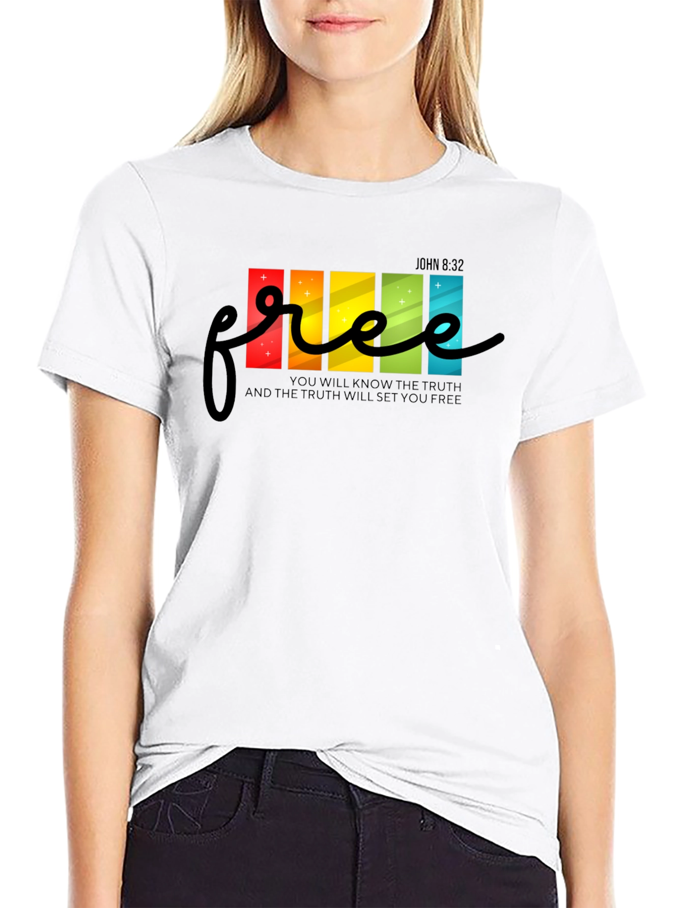 Free - John 8:32 T-Shirt - Christian Tee