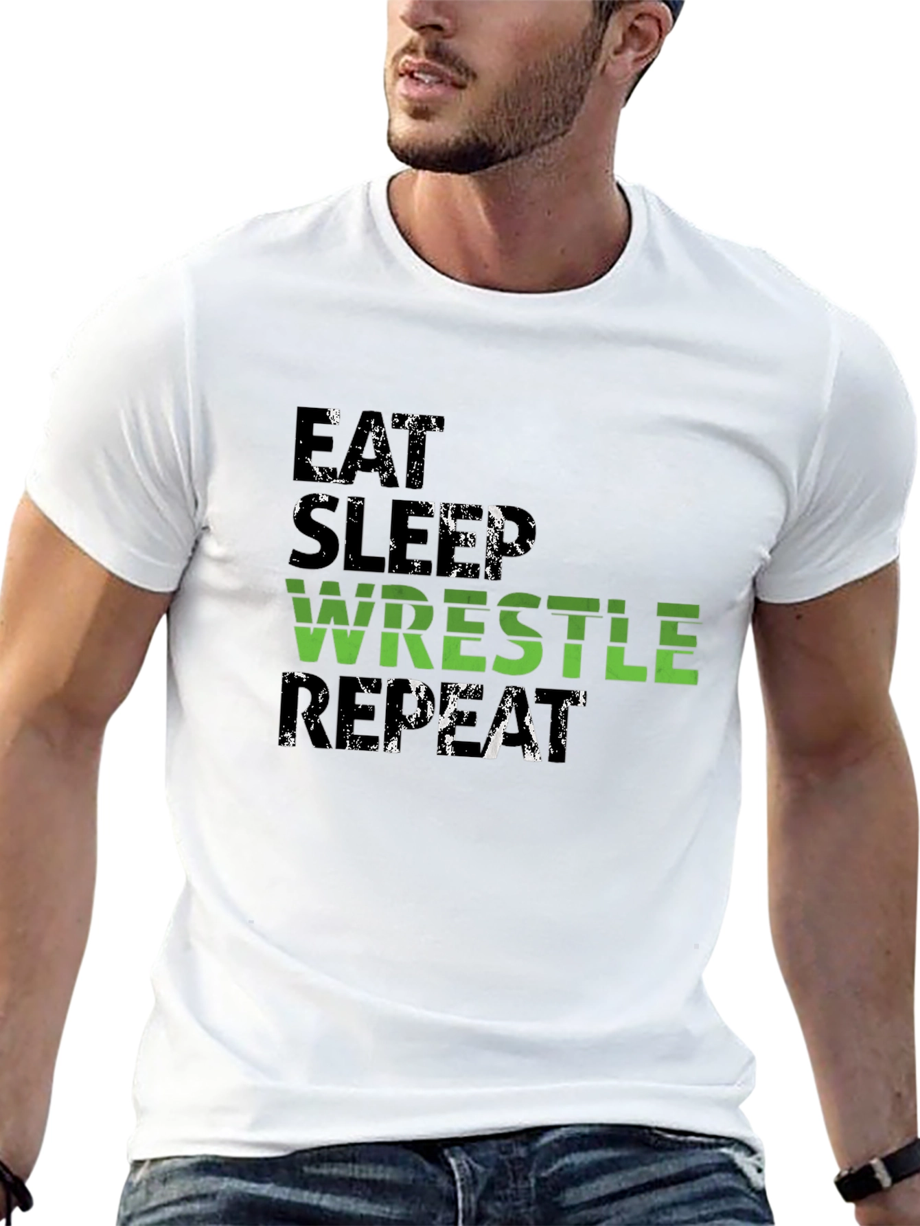 Eat Sleep Wrestle Repeat Black T-Shirt