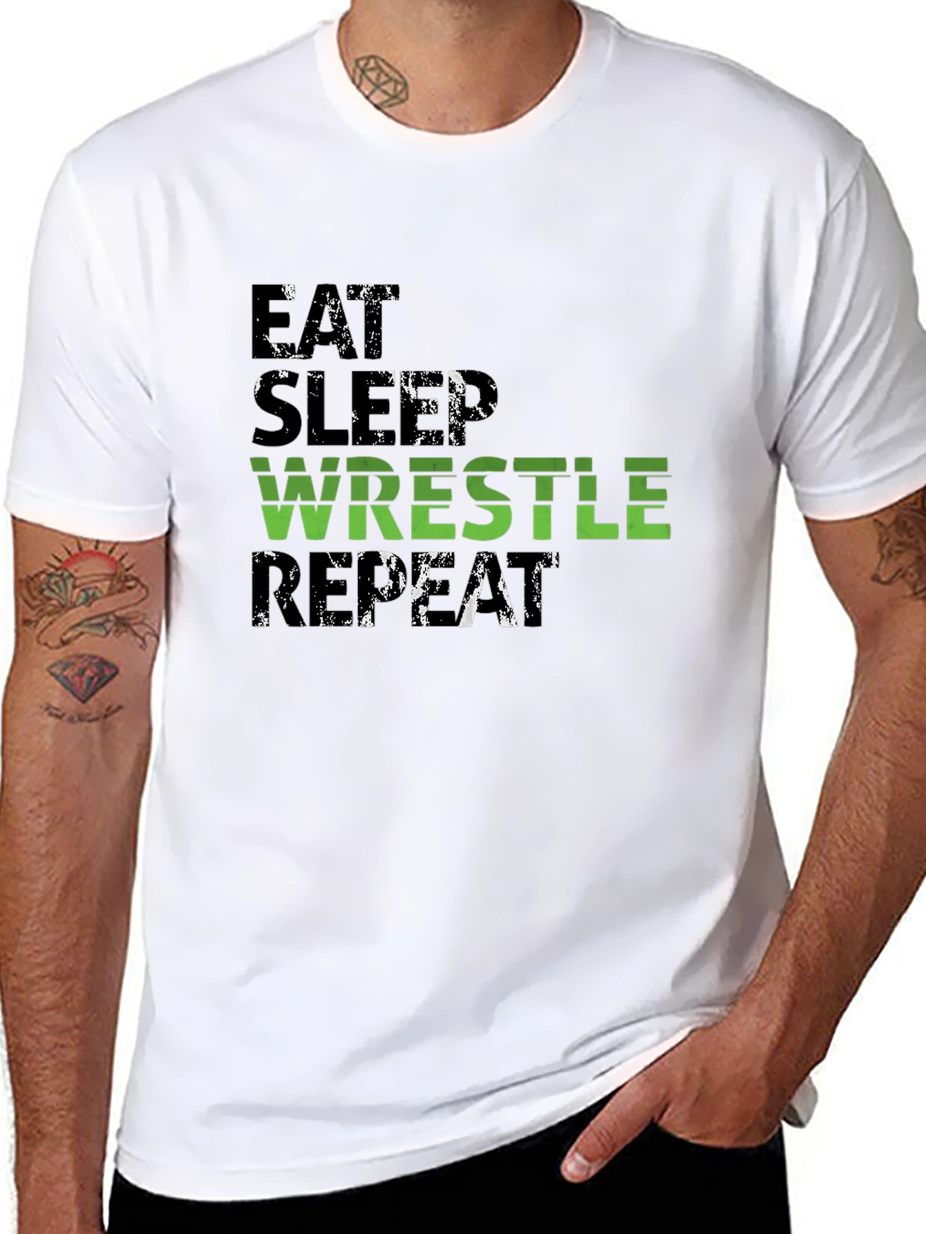 Eat Sleep Wrestle Repeat Black T-Shirt