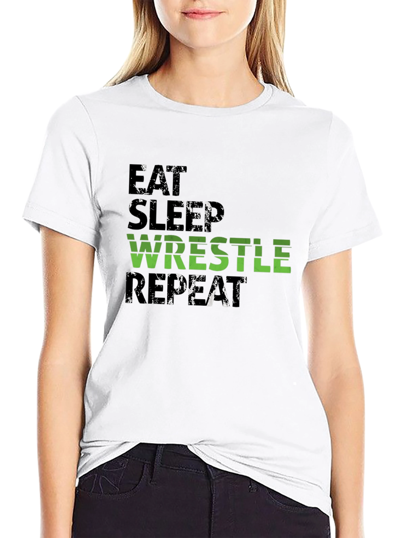 Eat Sleep Wrestle Repeat Black T-Shirt