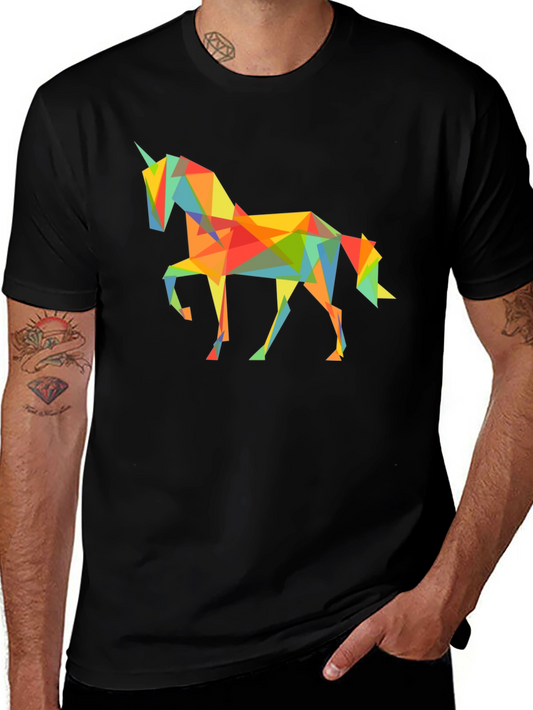 Geometric Unicorn Graphic Tee - Trendy Black T-Shirt