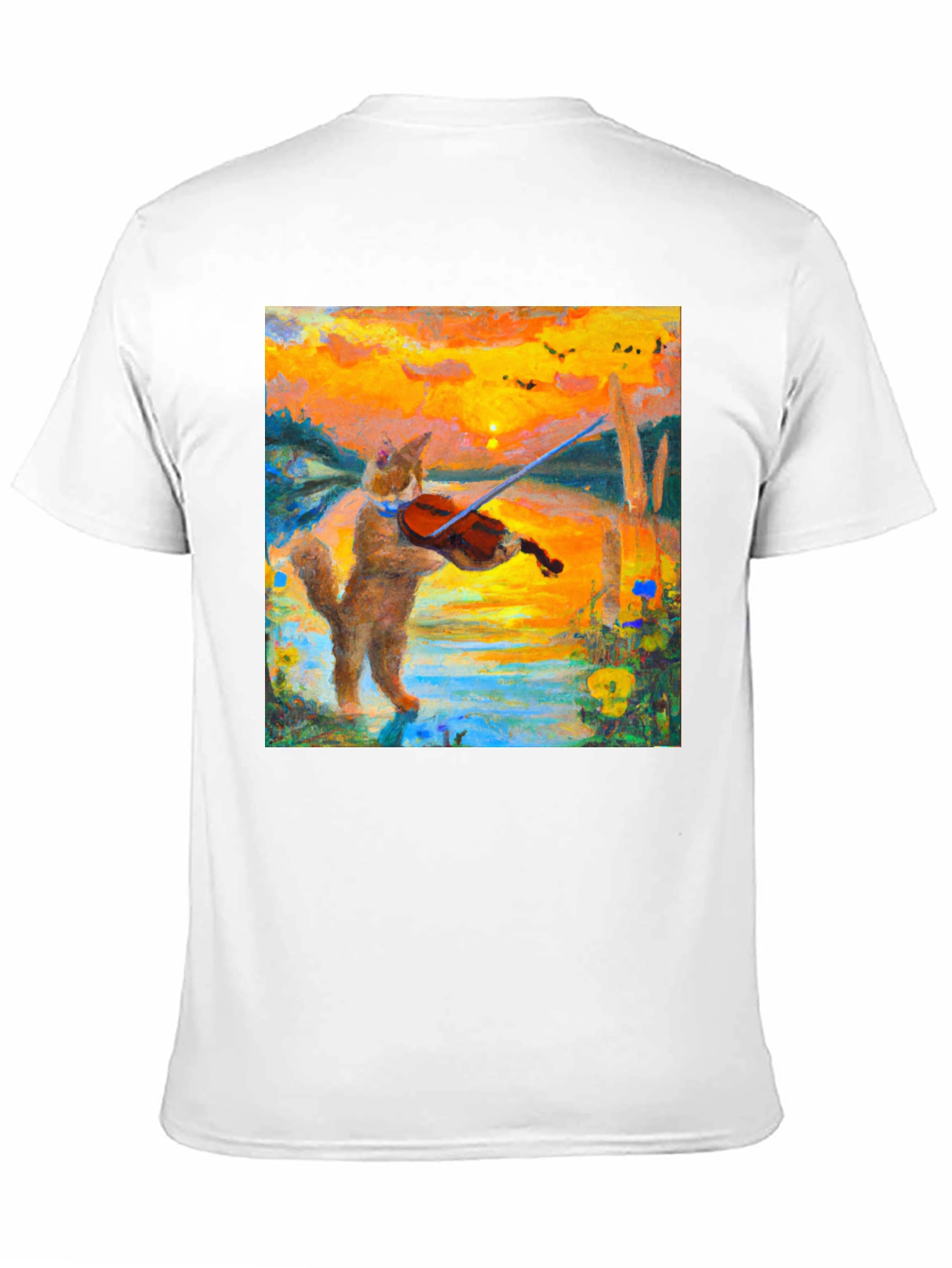 Cat Violinist Sunset Graphic T-Shirt