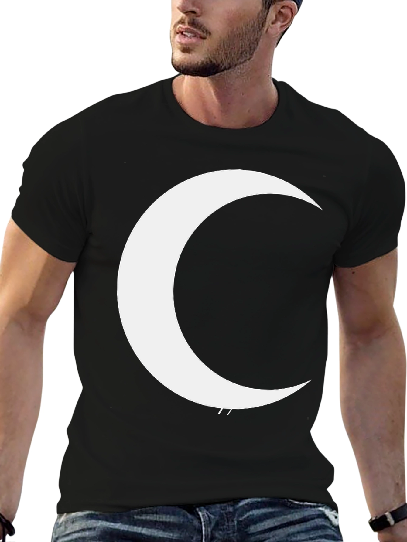 Crescent Moon Graphic Tee - Black Cotton T-Shirt