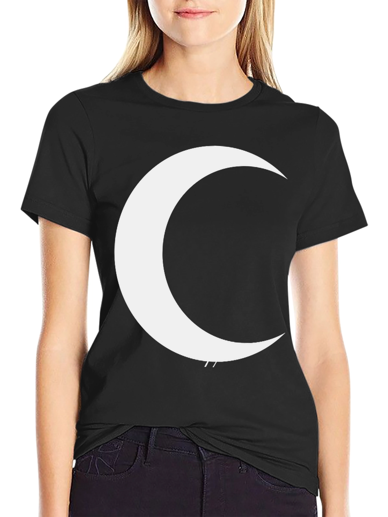 Crescent Moon Graphic Tee - Black Cotton T-Shirt