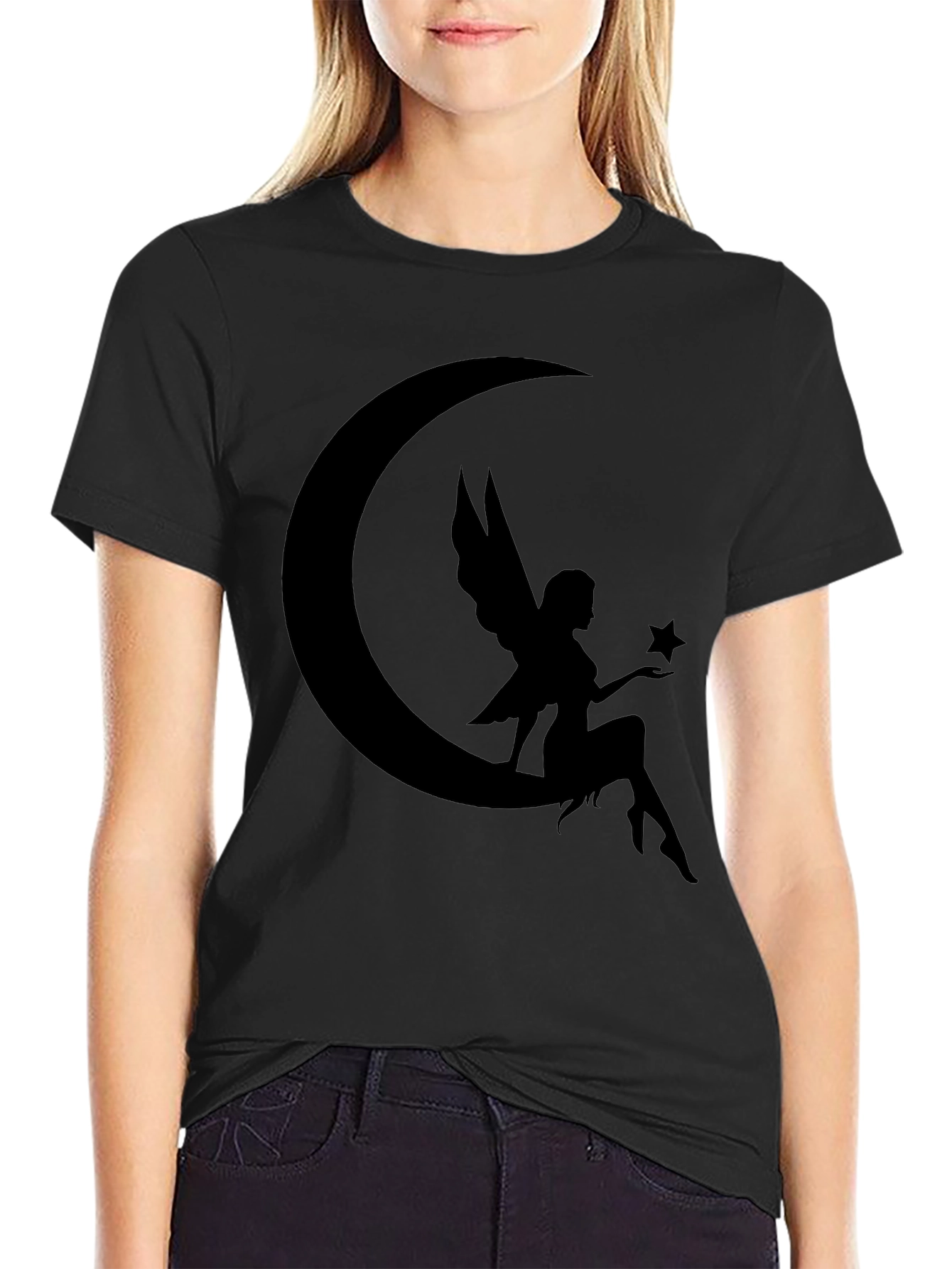 Moon Fairy Graphic T-Shirt - Black Cotton Tee