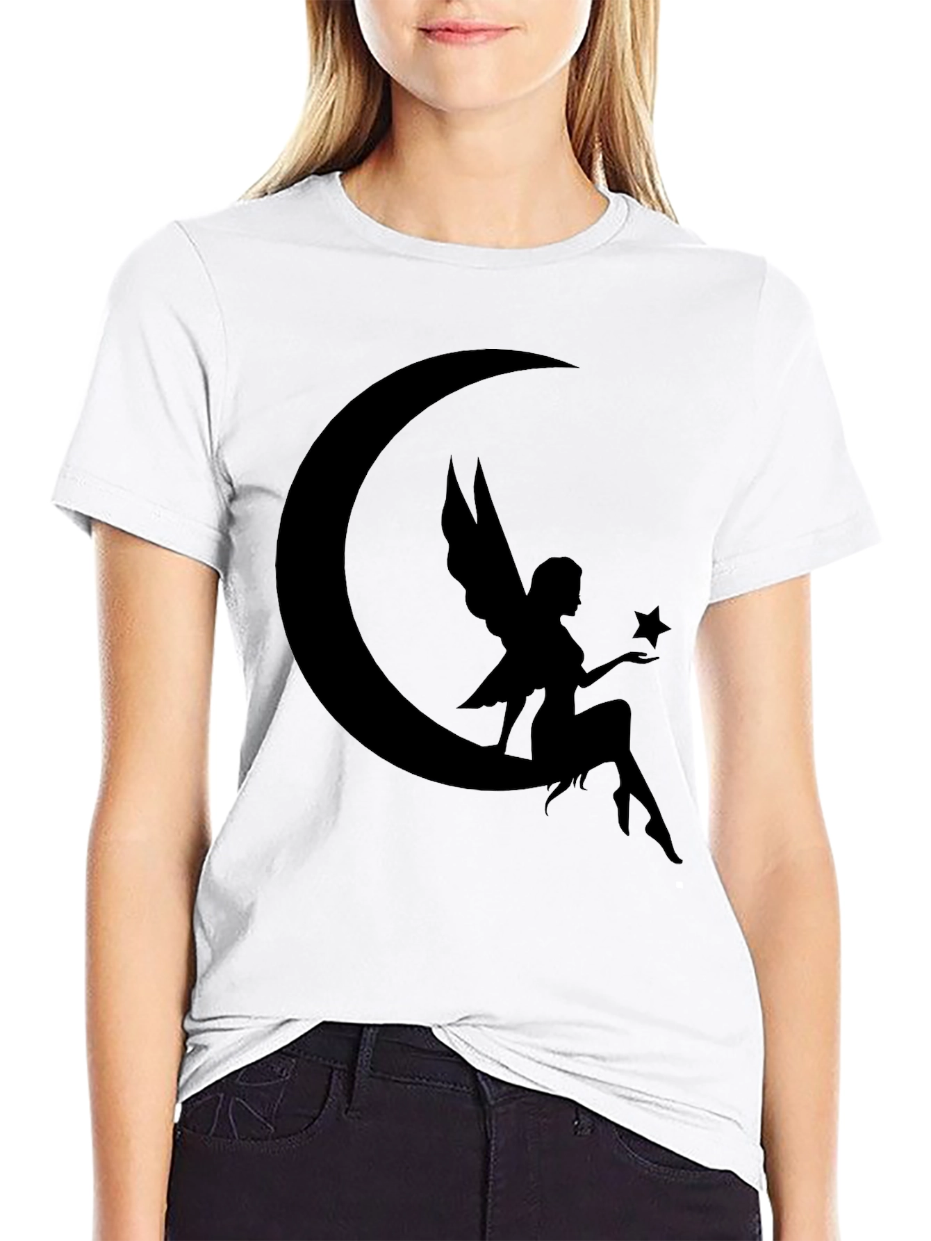 Moon Fairy Graphic T-Shirt - Black Cotton Tee