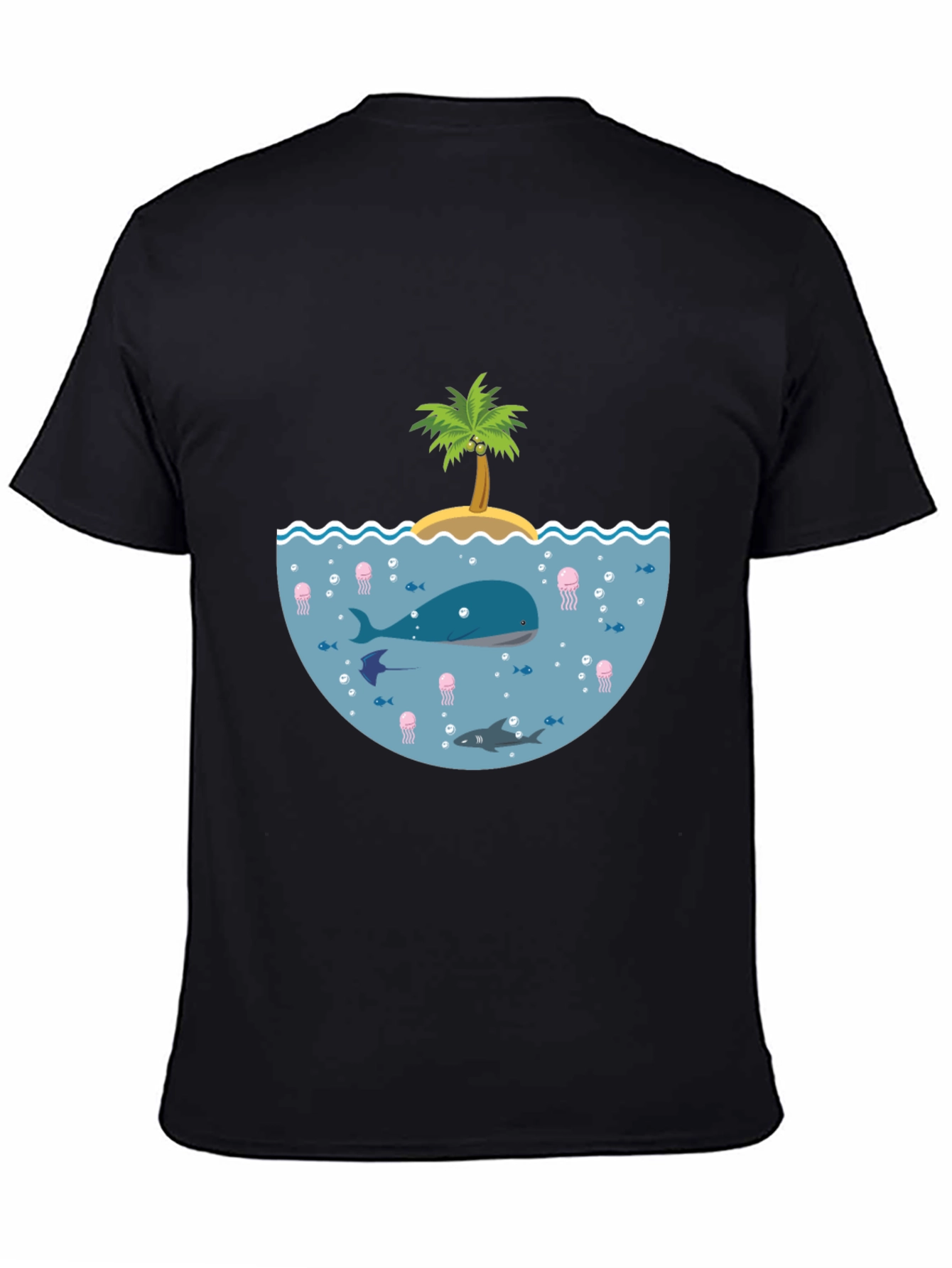 Ocean Life Graphic Tee - Black Cotton T-Shirt