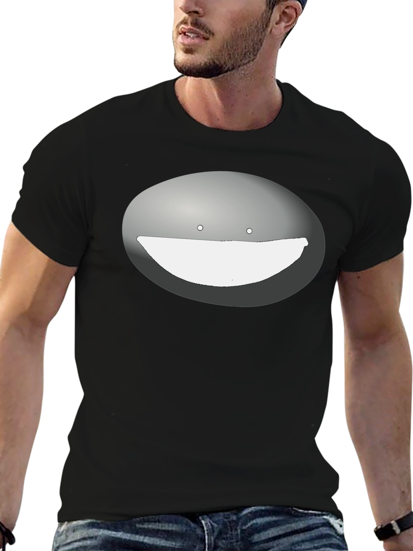 Mens Black T-Shirt with Funny Face Graphic