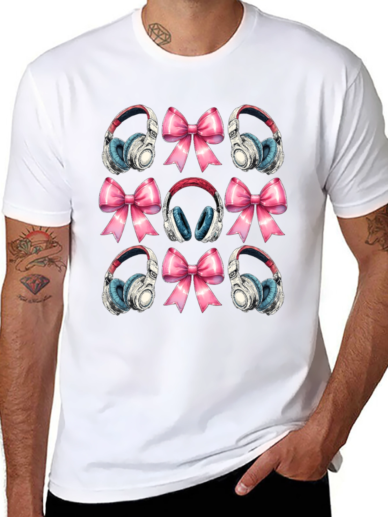 Headphones & Bows Graphic T-Shirt - Music Lover Tee