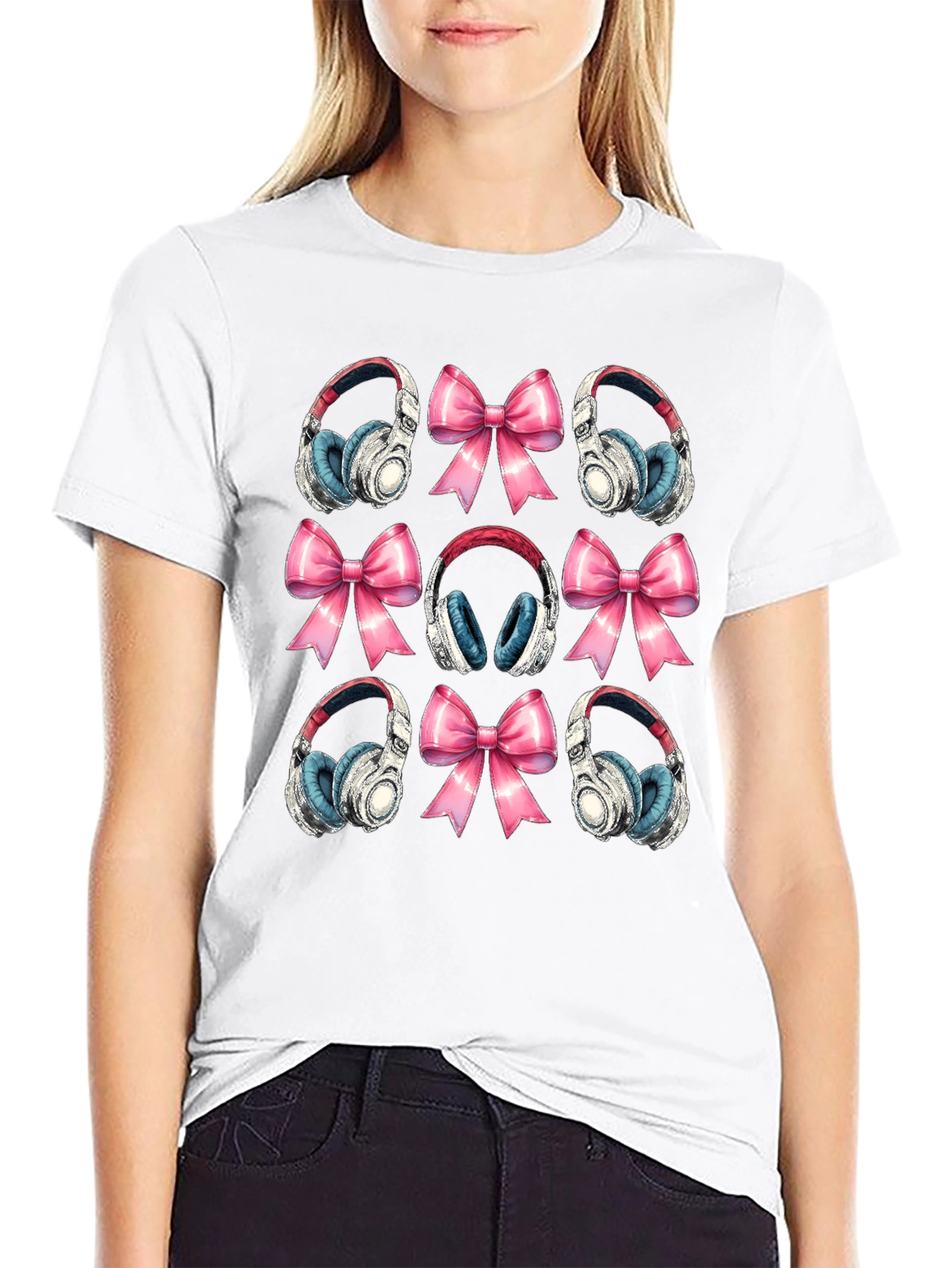 Headphones & Bows Graphic T-Shirt - Music Lover Tee