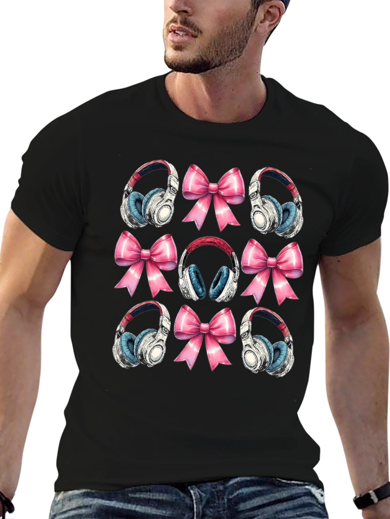 Headphones & Bows Graphic T-Shirt - Music Lover Tee