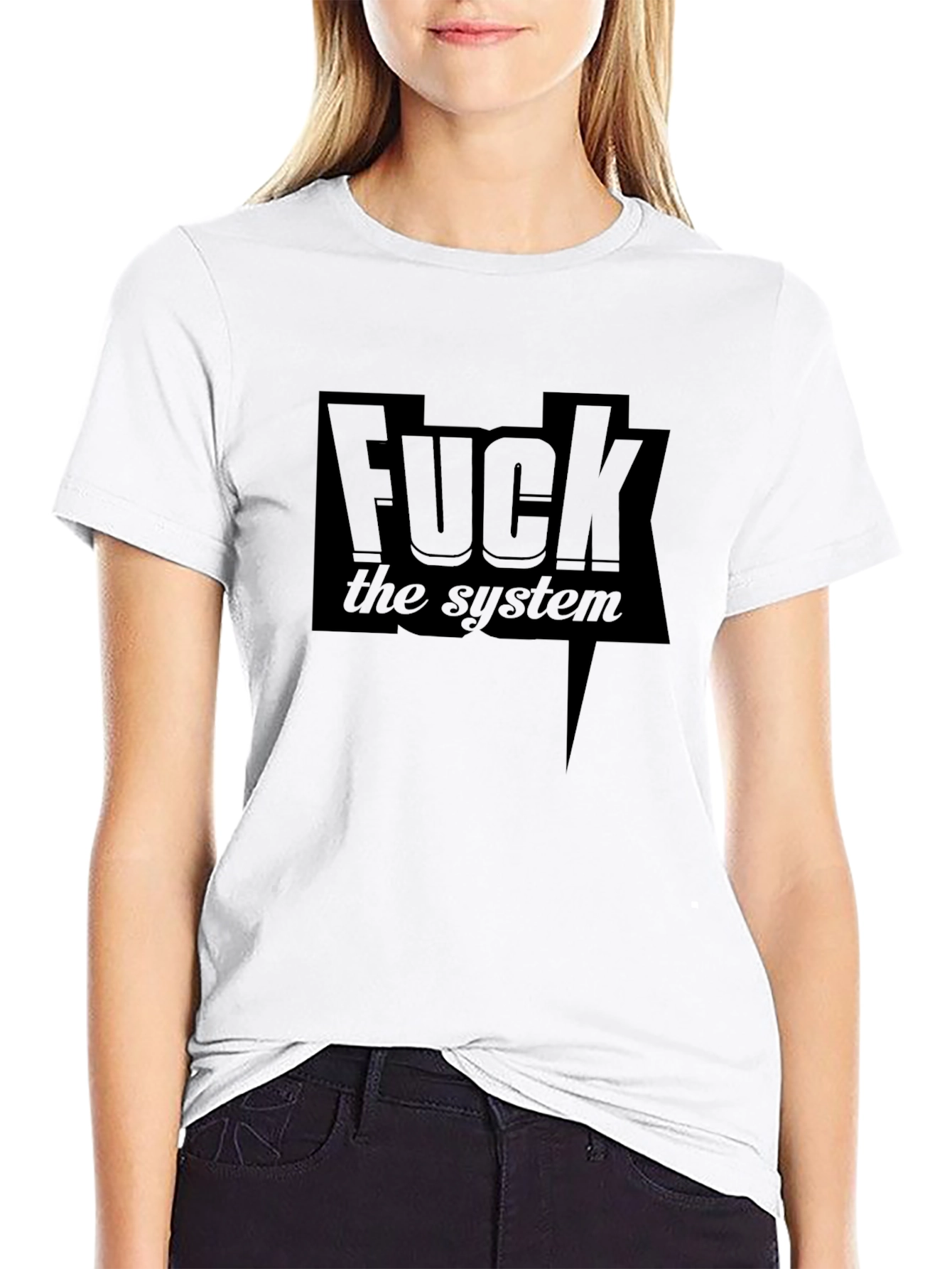 Edgy Black F the System Graphic Tee