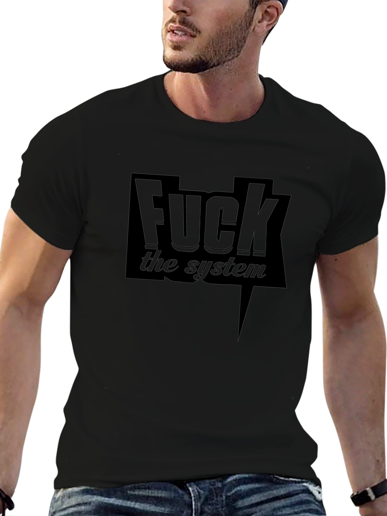 Edgy Black F the System Graphic Tee