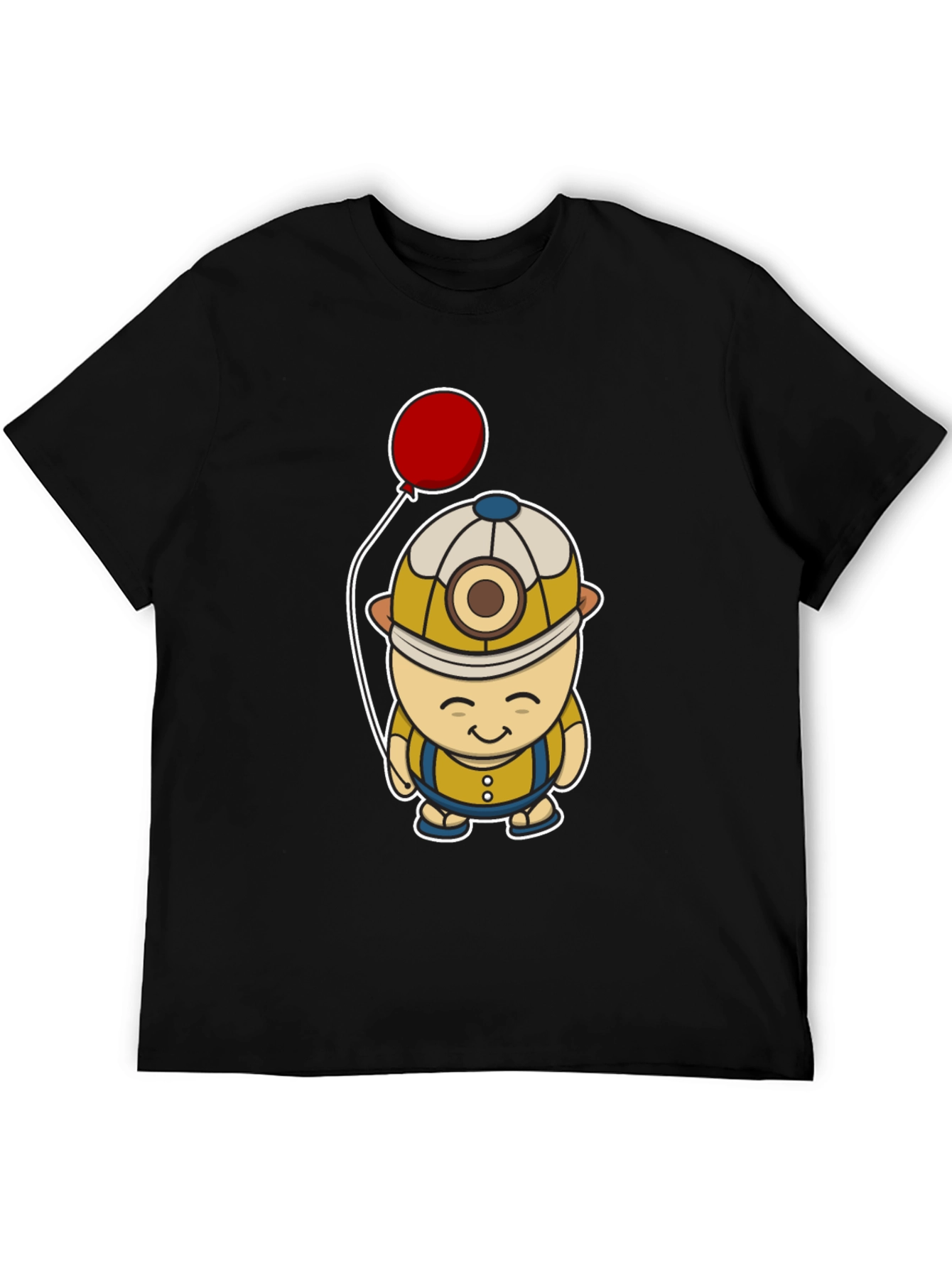 Cartoon Miner with Balloon Graphic Tee - Black
