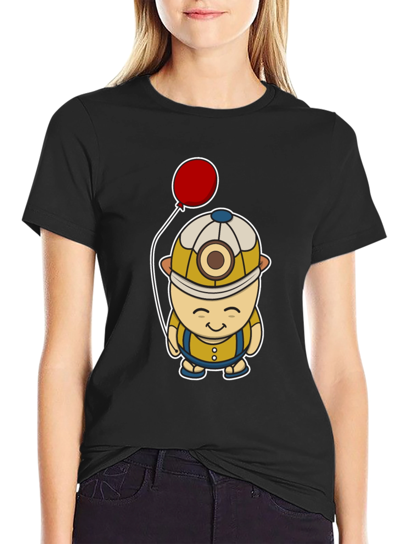 Cartoon Miner with Balloon Graphic Tee - Black