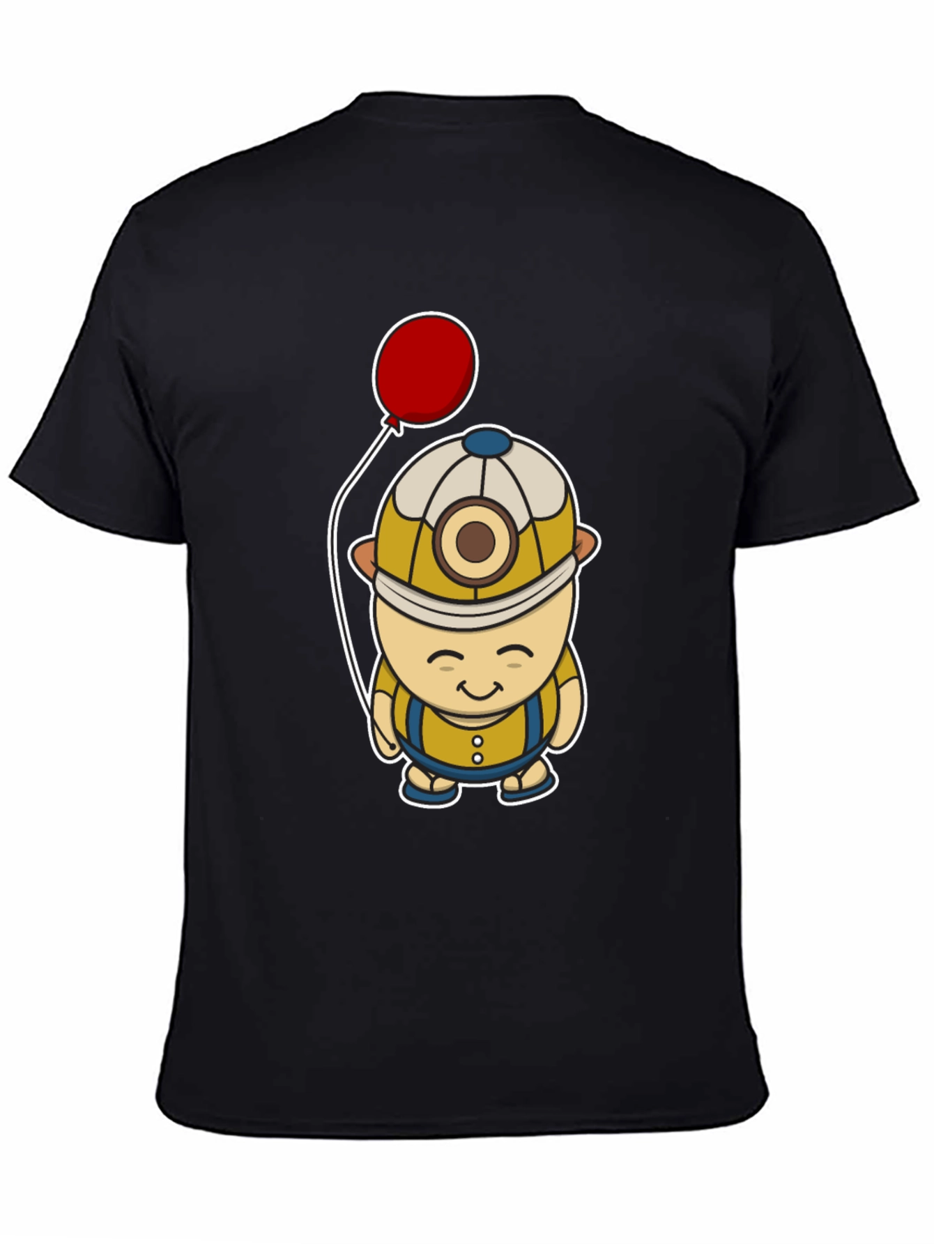 Cartoon Miner with Balloon Graphic Tee - Black