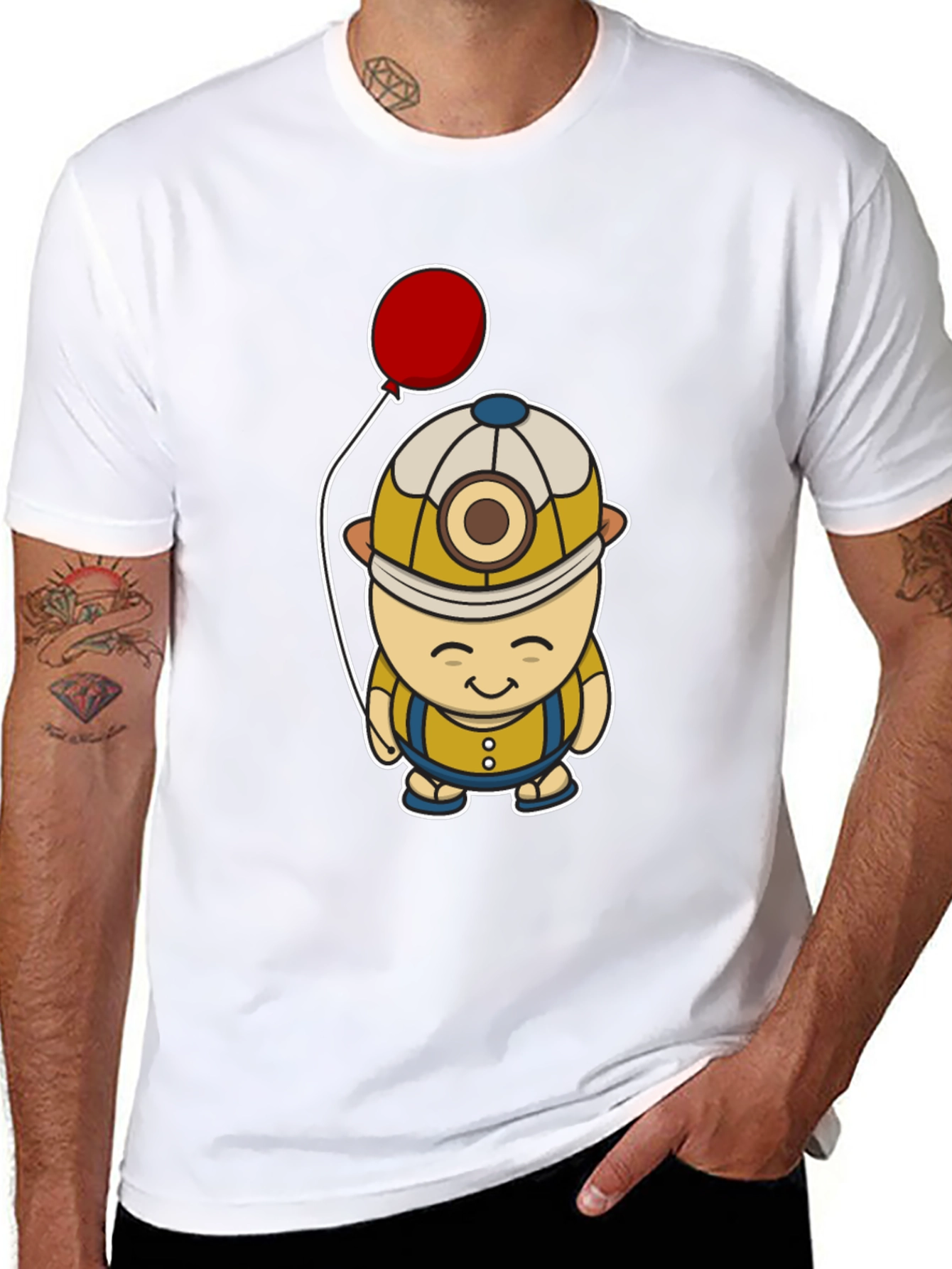 Cartoon Miner with Balloon Graphic Tee - Black