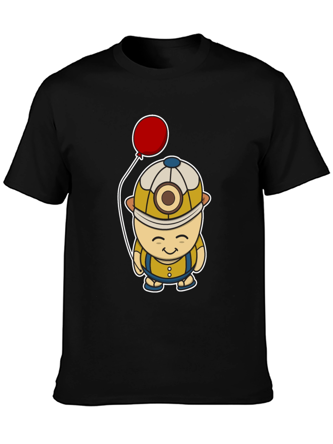 Cartoon Miner with Balloon Graphic Tee - Black