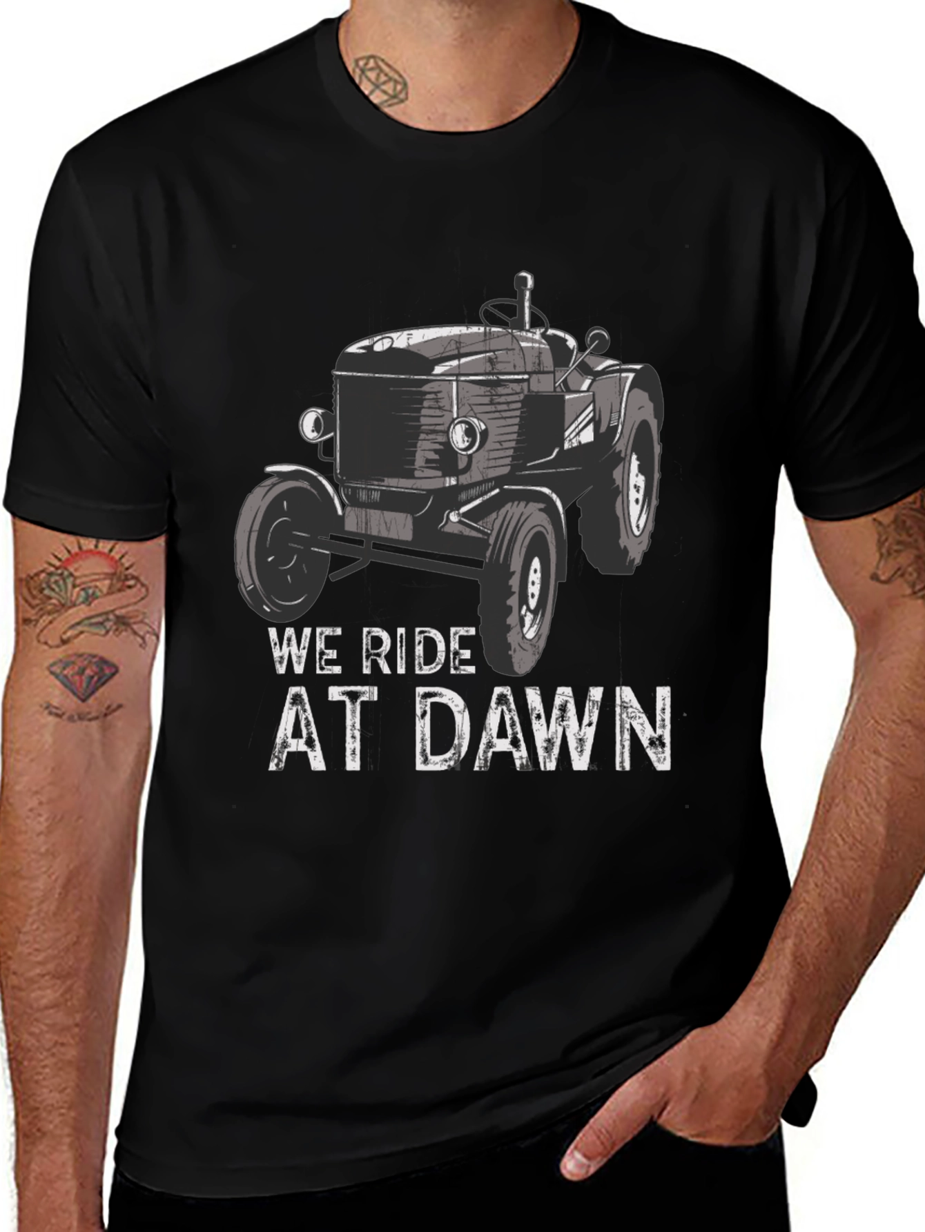 We Ride at Dawn Tractor Graphic Tee