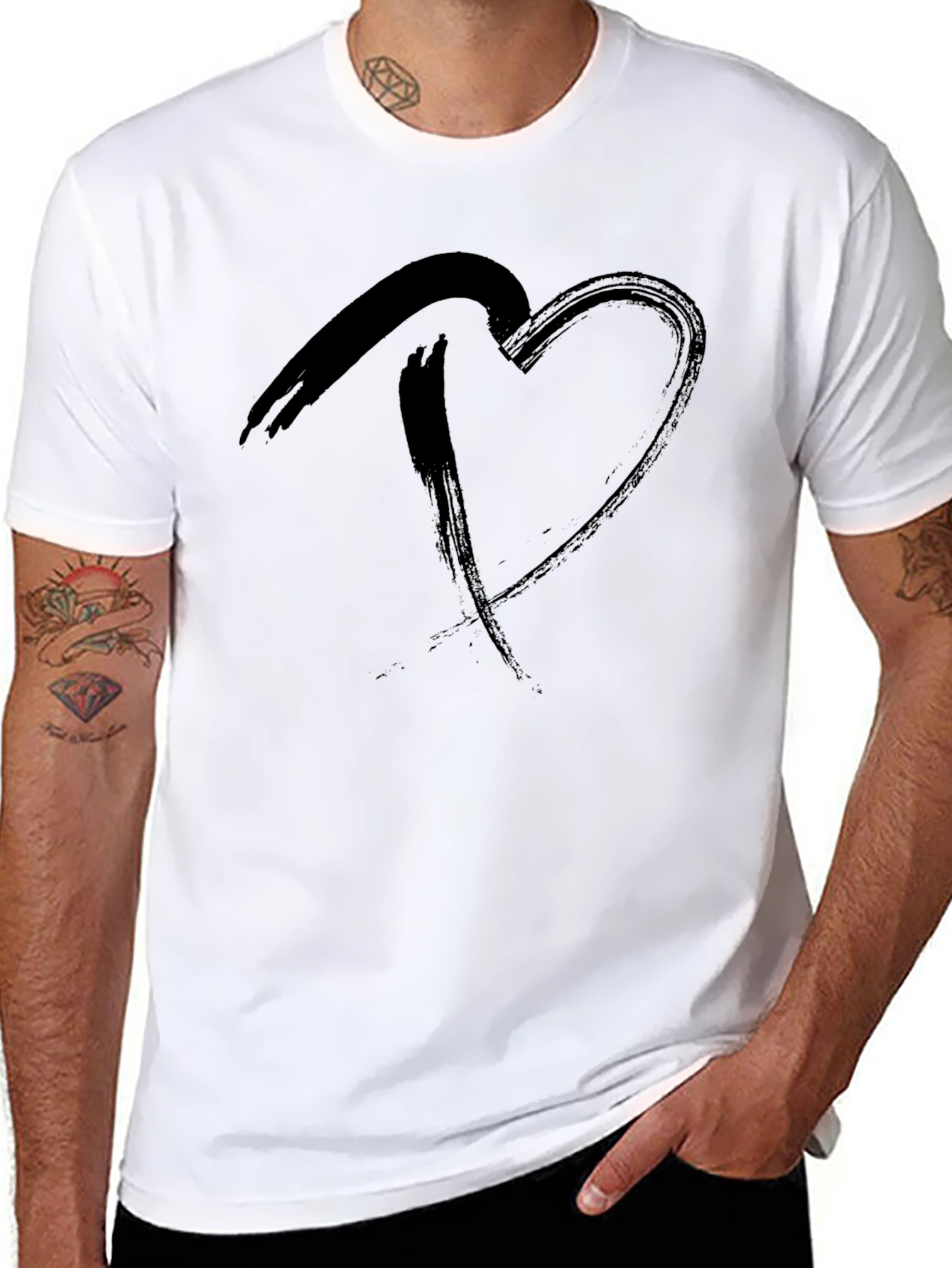 Heart Brushstroke Mens Black T-Shirt