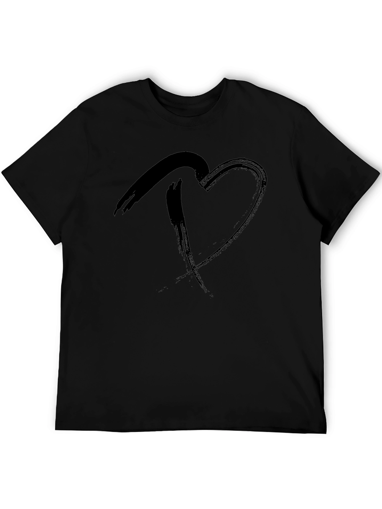 Heart Brushstroke Mens Black T-Shirt