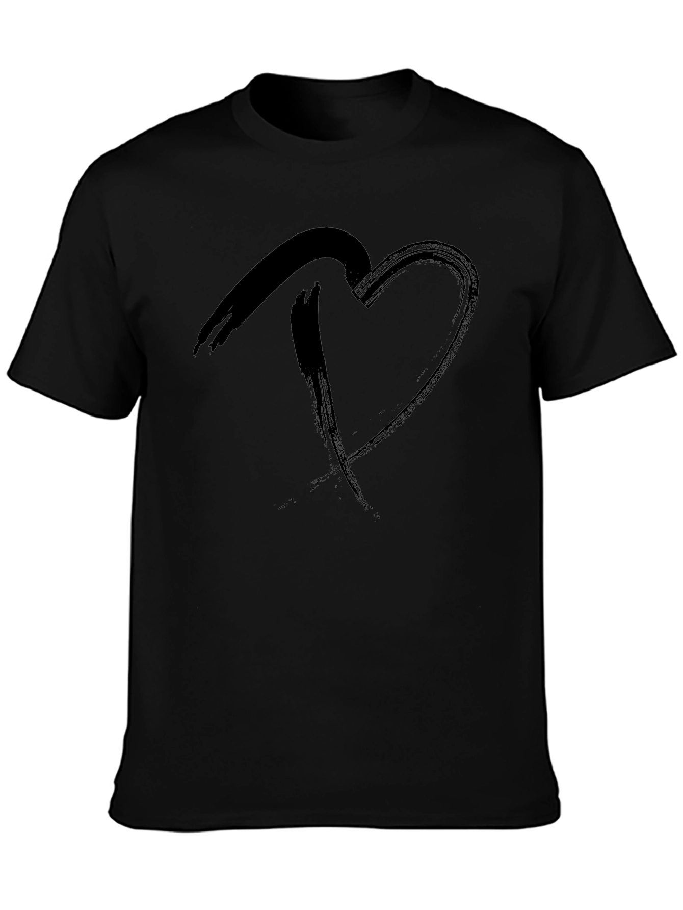 Heart Brushstroke Mens Black T-Shirt