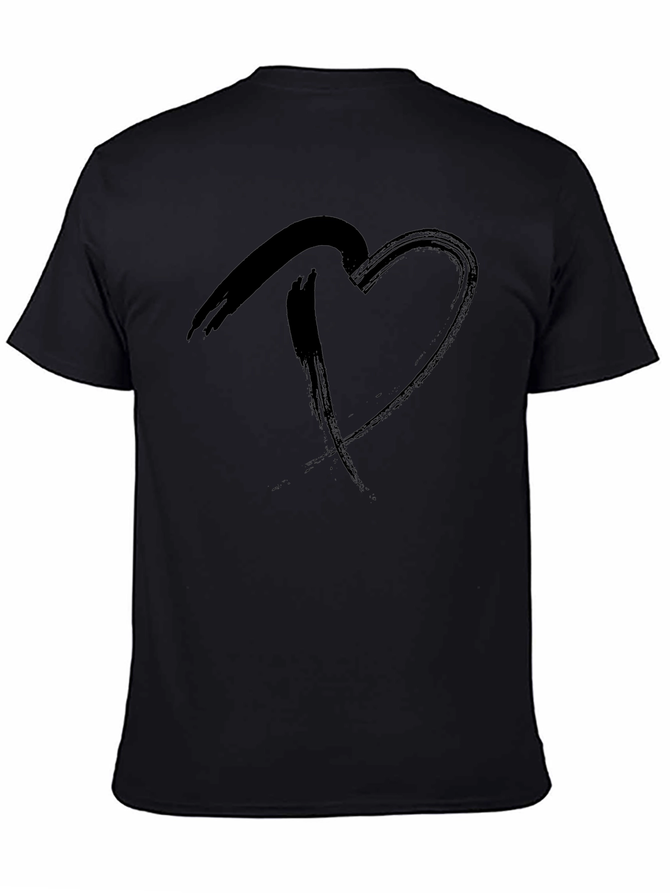 Heart Brushstroke Mens Black T-Shirt
