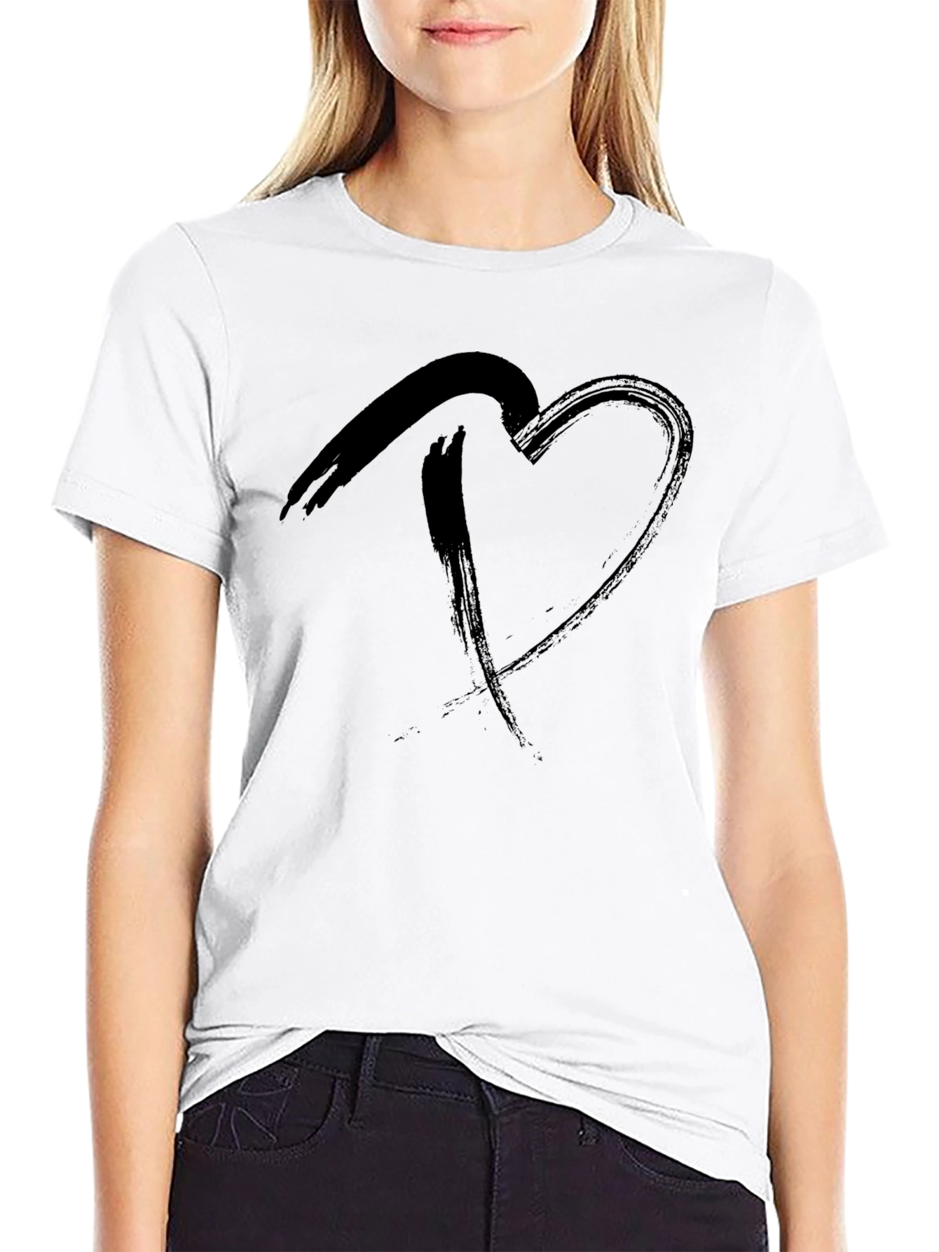 Heart Brushstroke Mens Black T-Shirt