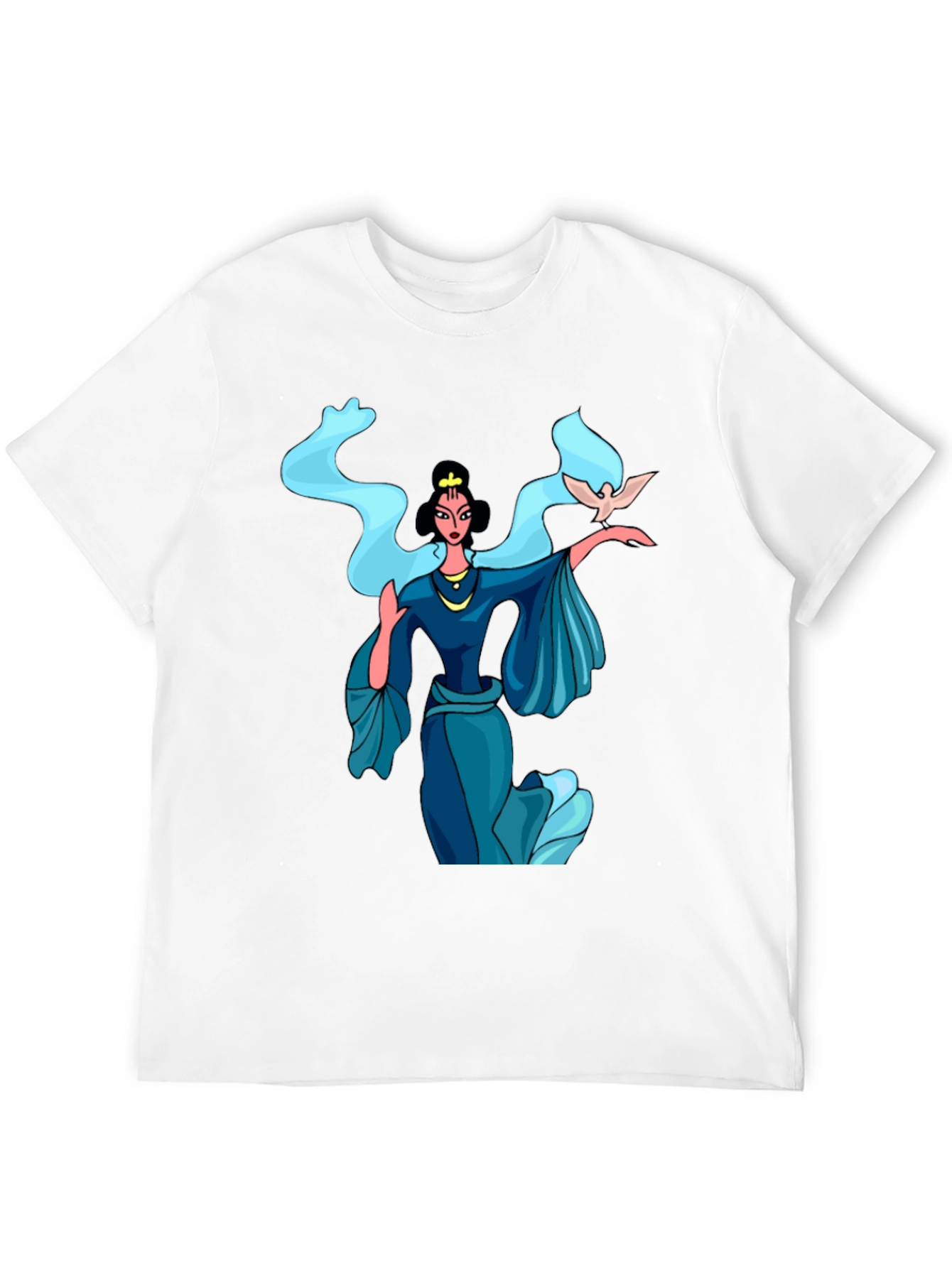 Elegant Woman with Dove Graphic Tee - Black