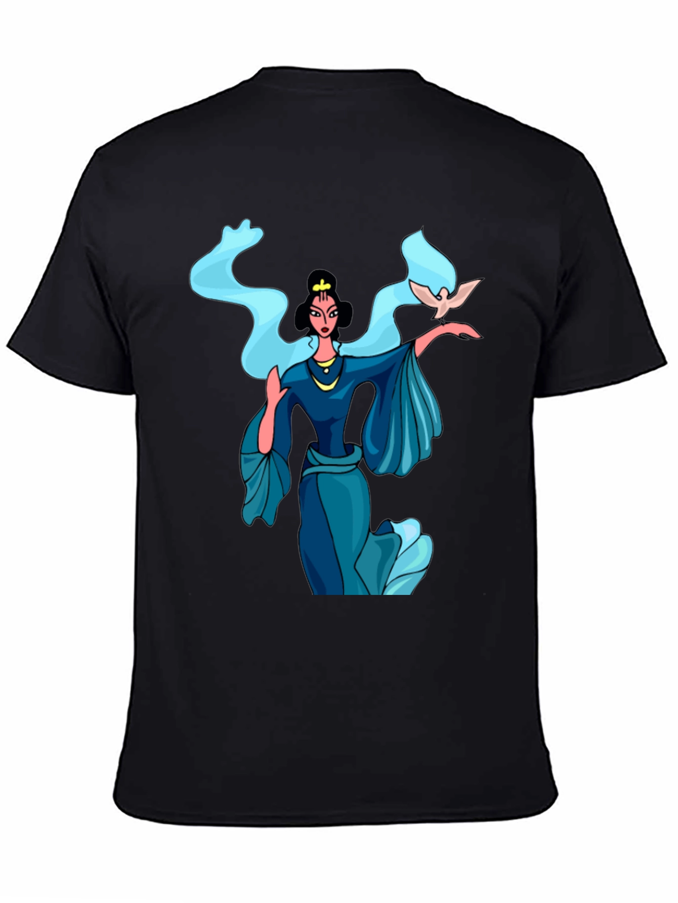Elegant Woman with Dove Graphic Tee - Black