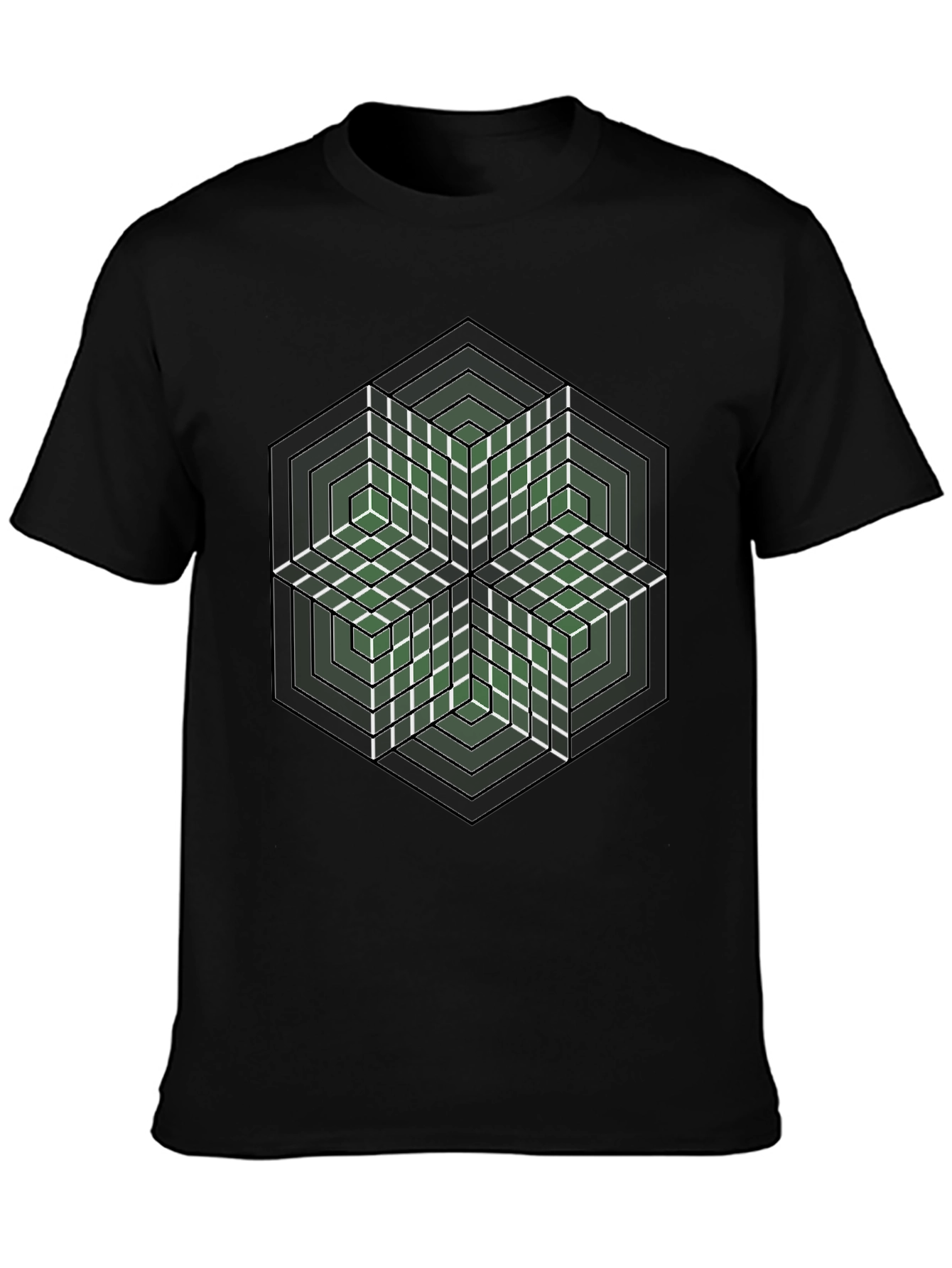 Geometric Hexagon Illusion Graphic Tee - Black