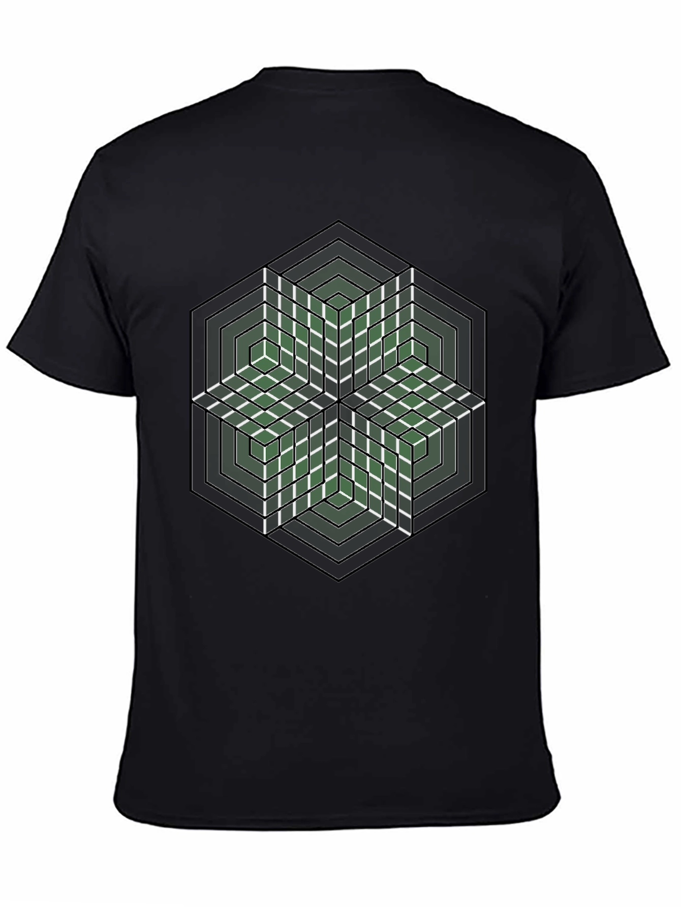 Geometric Hexagon Illusion Graphic Tee - Black