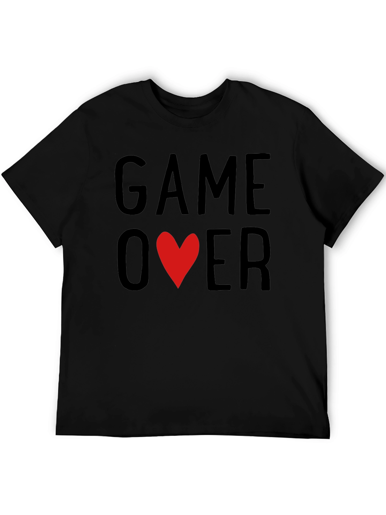 Game Over Heart Graphic T-Shirt - Black Casual Tee