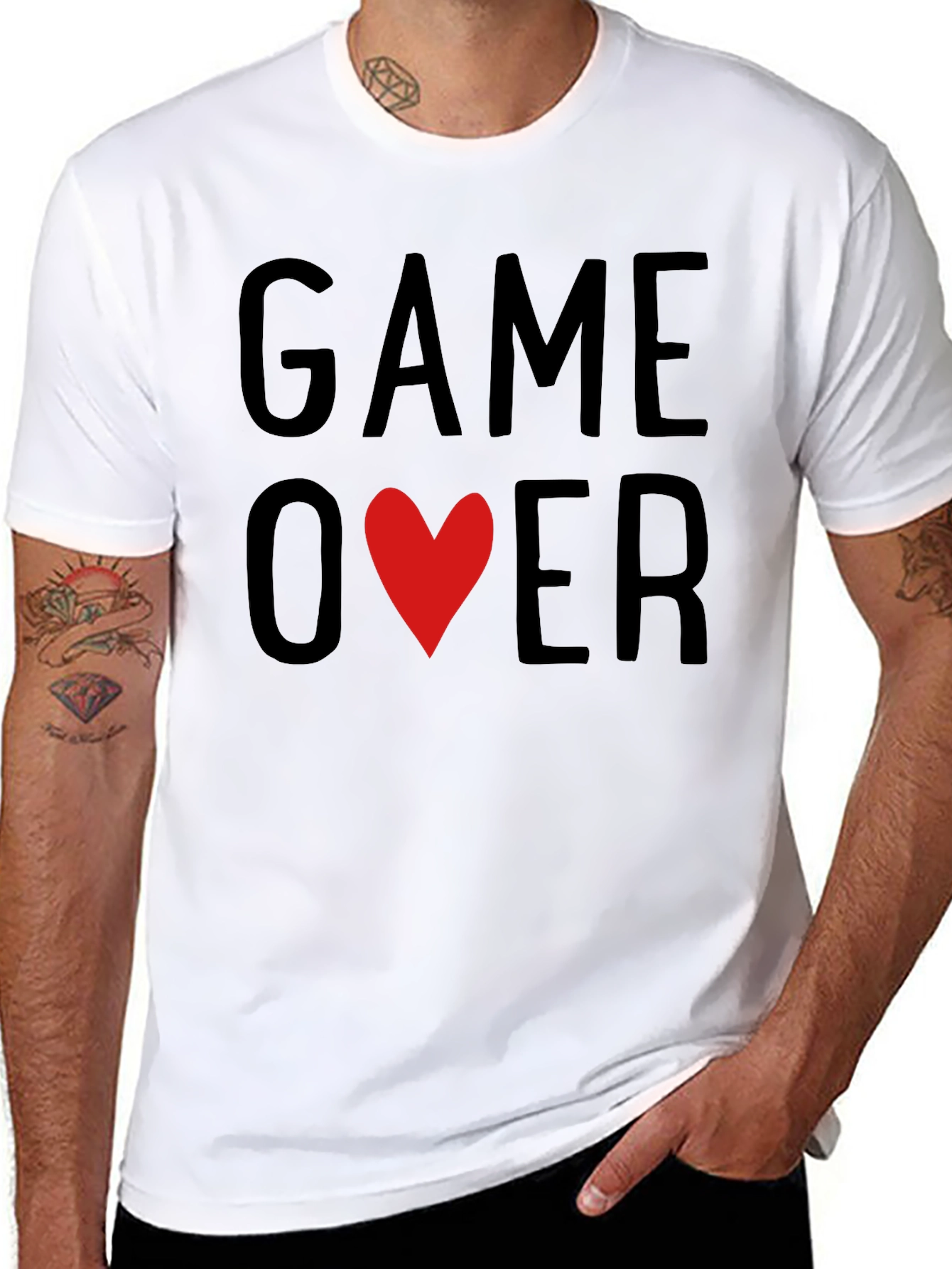 Game Over Heart Graphic T-Shirt - Black Casual Tee