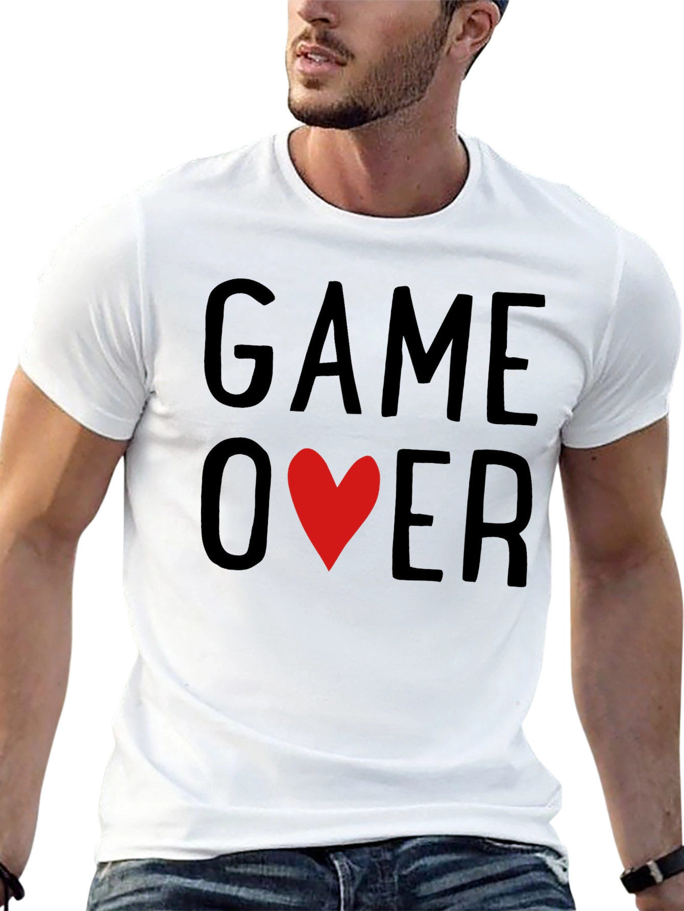 Game Over Heart Graphic T-Shirt - Black Casual Tee