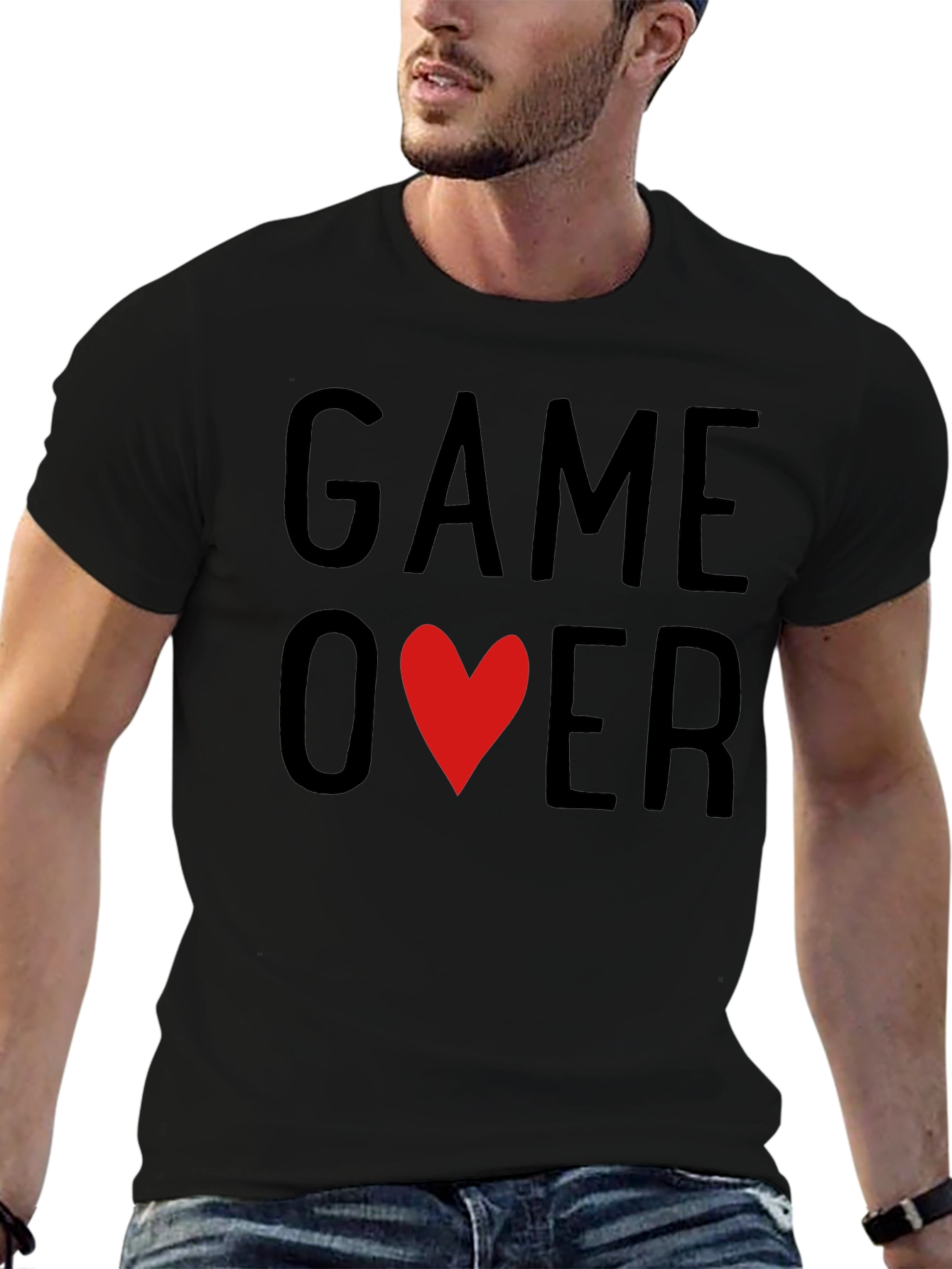 Game Over Heart Graphic T-Shirt - Black Casual Tee
