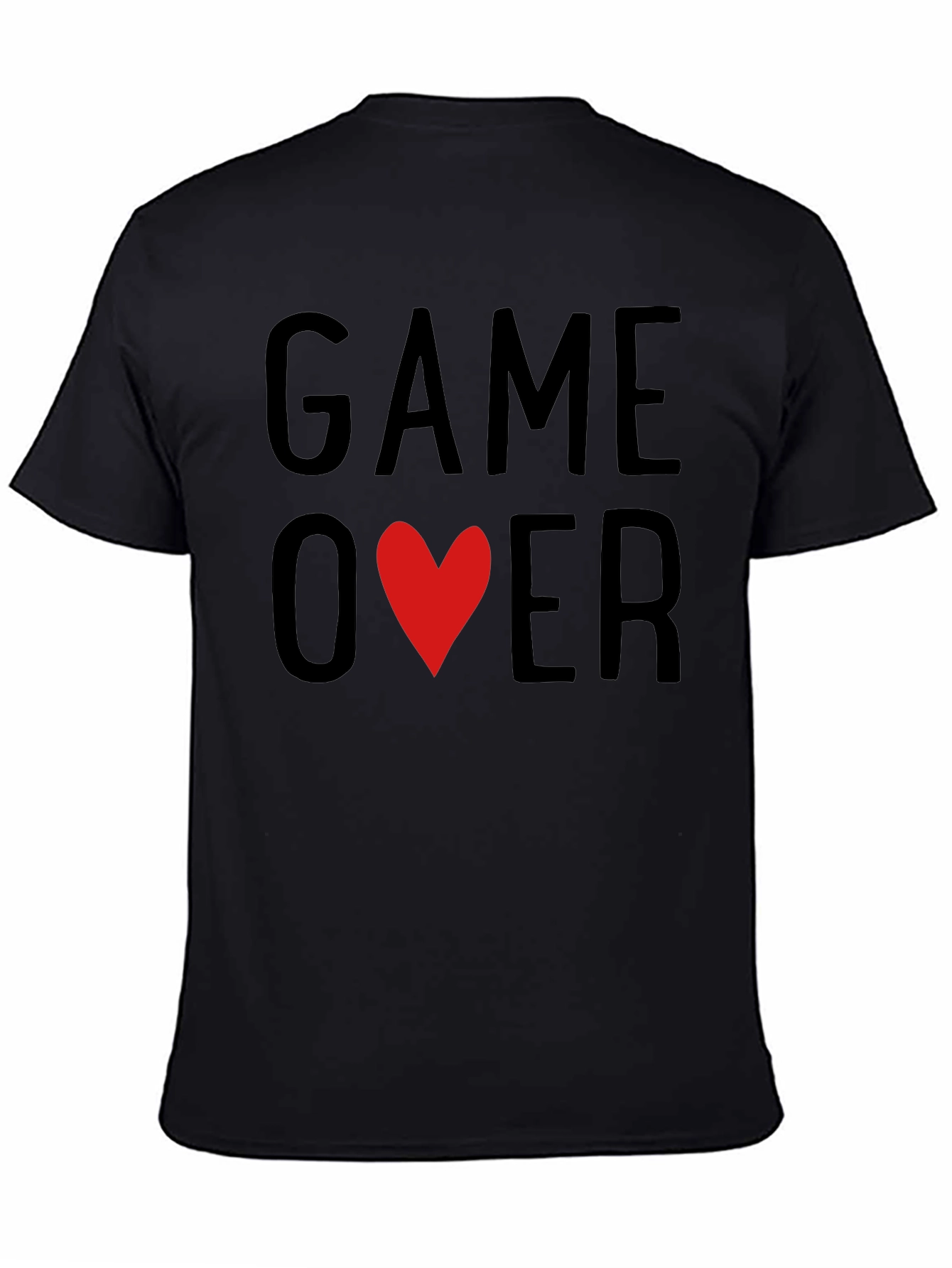 Game Over Heart Graphic T-Shirt - Black Casual Tee