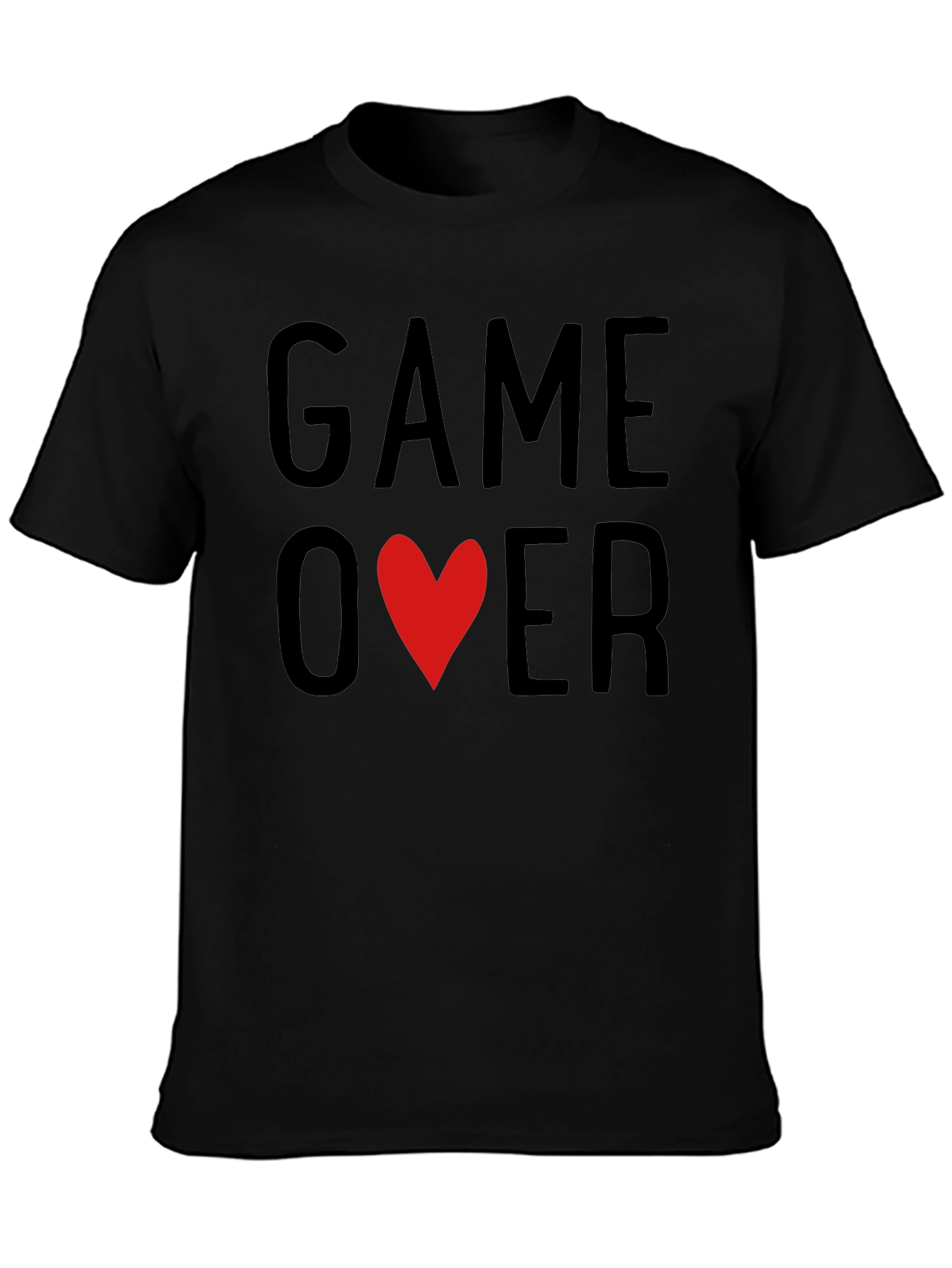 Game Over Heart Graphic T-Shirt - Black Casual Tee